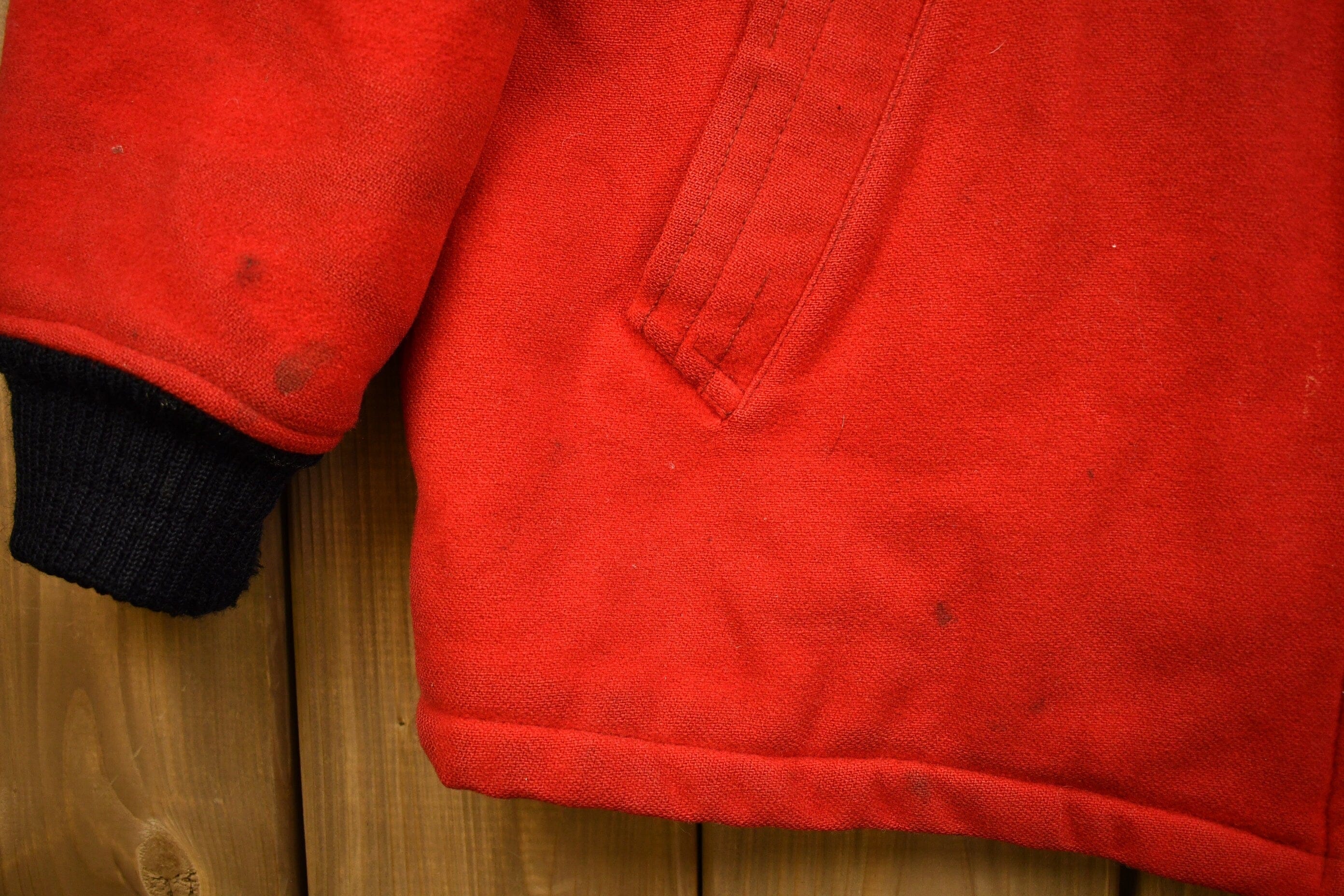 Vintage 1959 Kelly Motors GMC E.D.F.L Champions Red Wool Coat Men's 2XL - Image 5