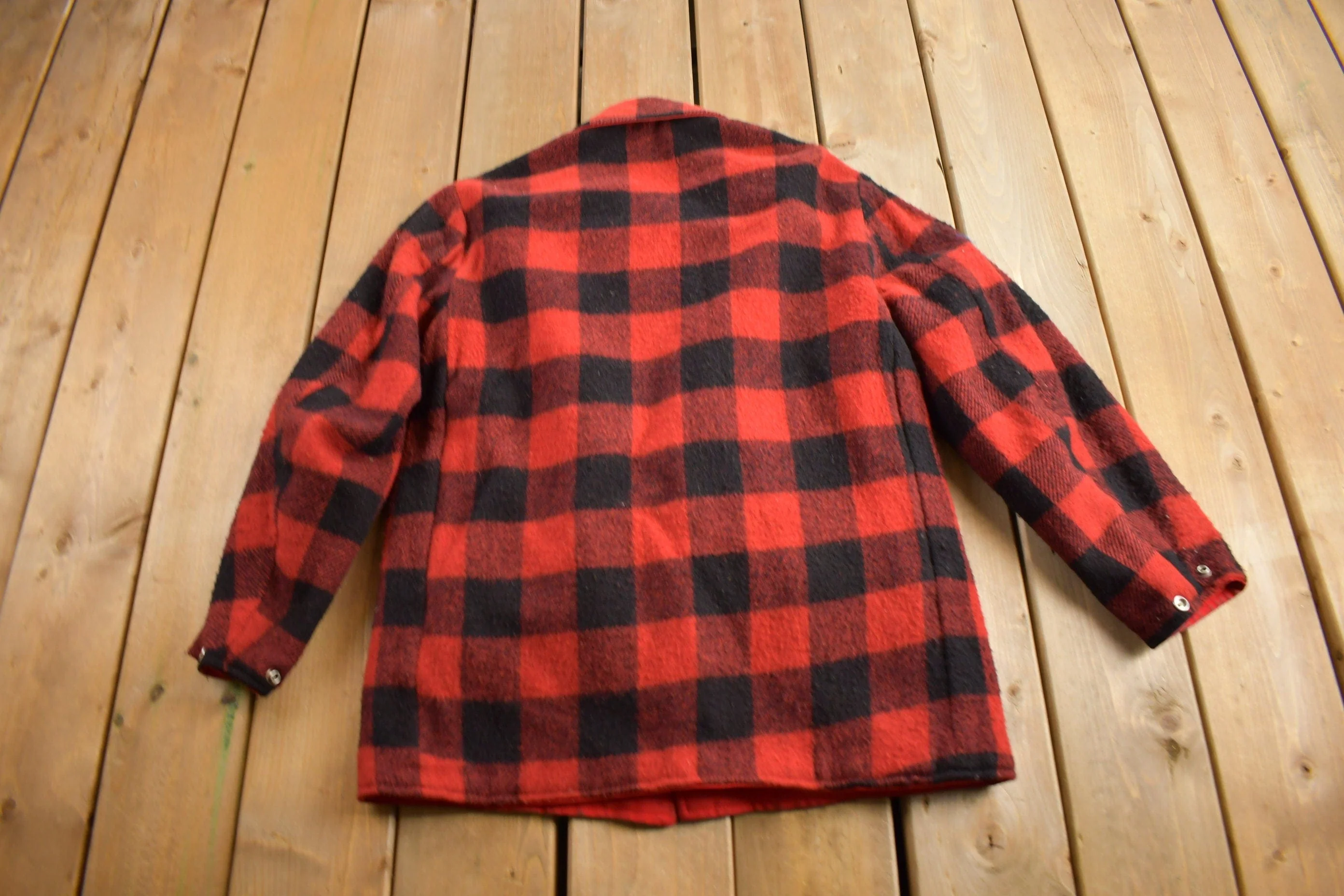 Vintage 1960s 100% Wool Reversible Buffalo Plaid Jacket Men's Medium - Image 4