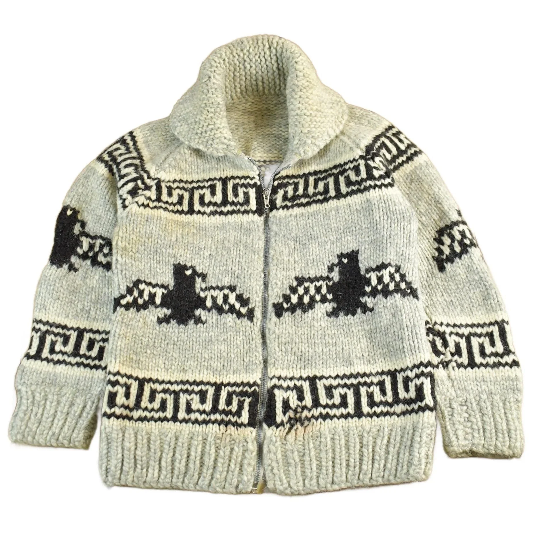Vintage 1960s 1970s Hand-Knit Eagle Theme Cowichan Sweater Men's Small