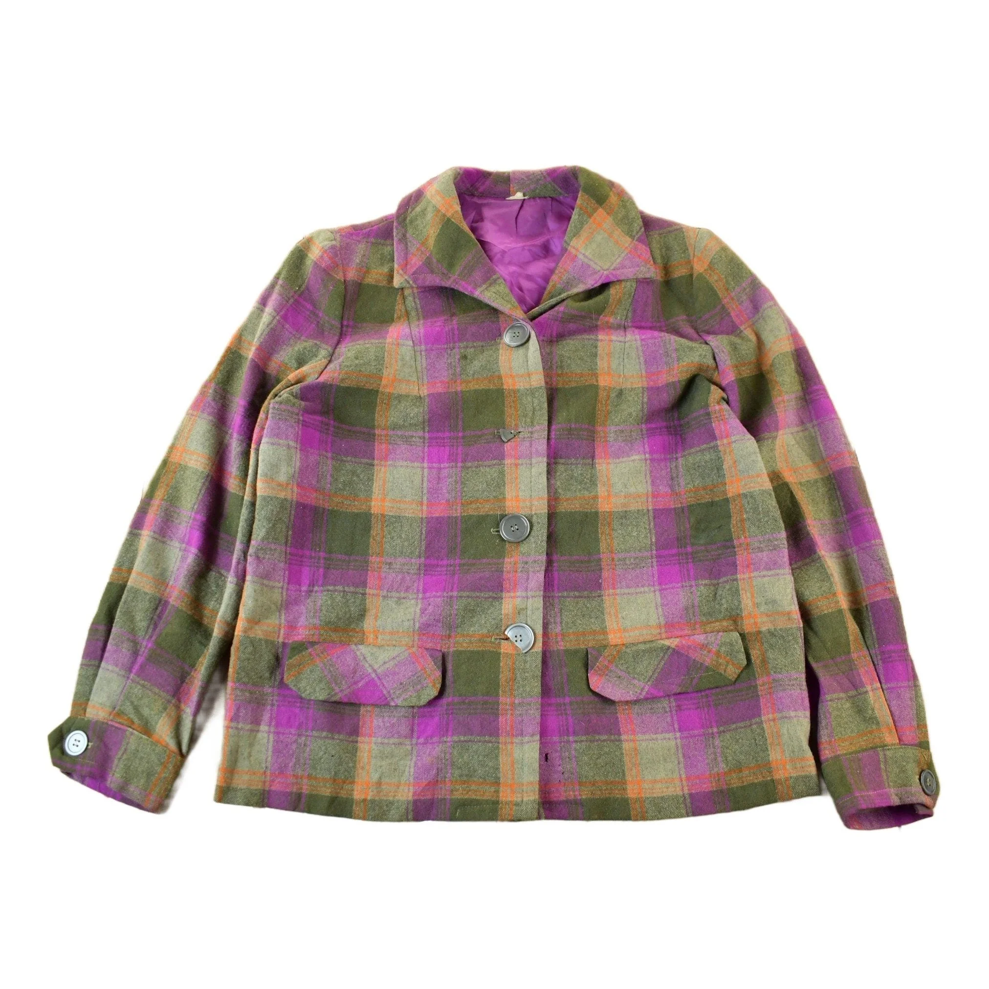 Vintage 1960s 1970s Wool Flannel Button Up Jacket Shirt Women's S-M