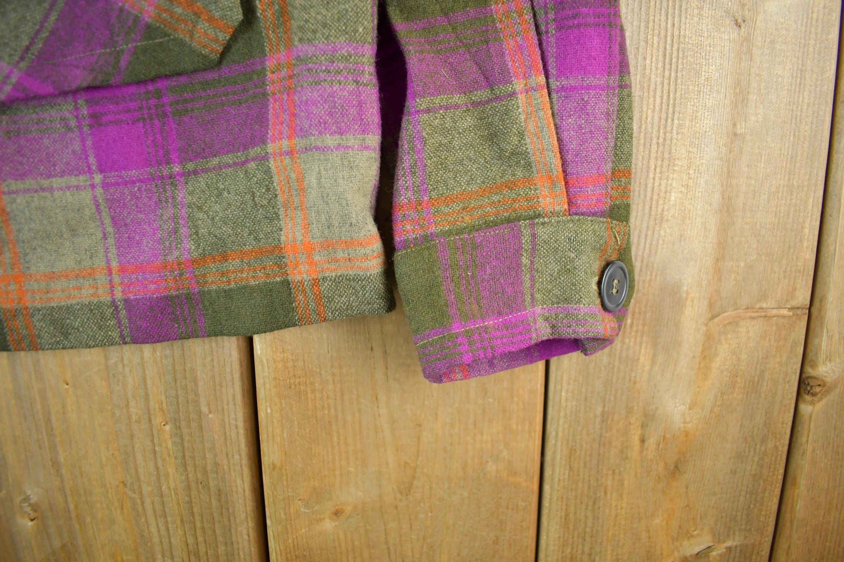 Vintage 1960s 1970s Wool Flannel Button Up Jacket Shirt Women's S-M - Image 3