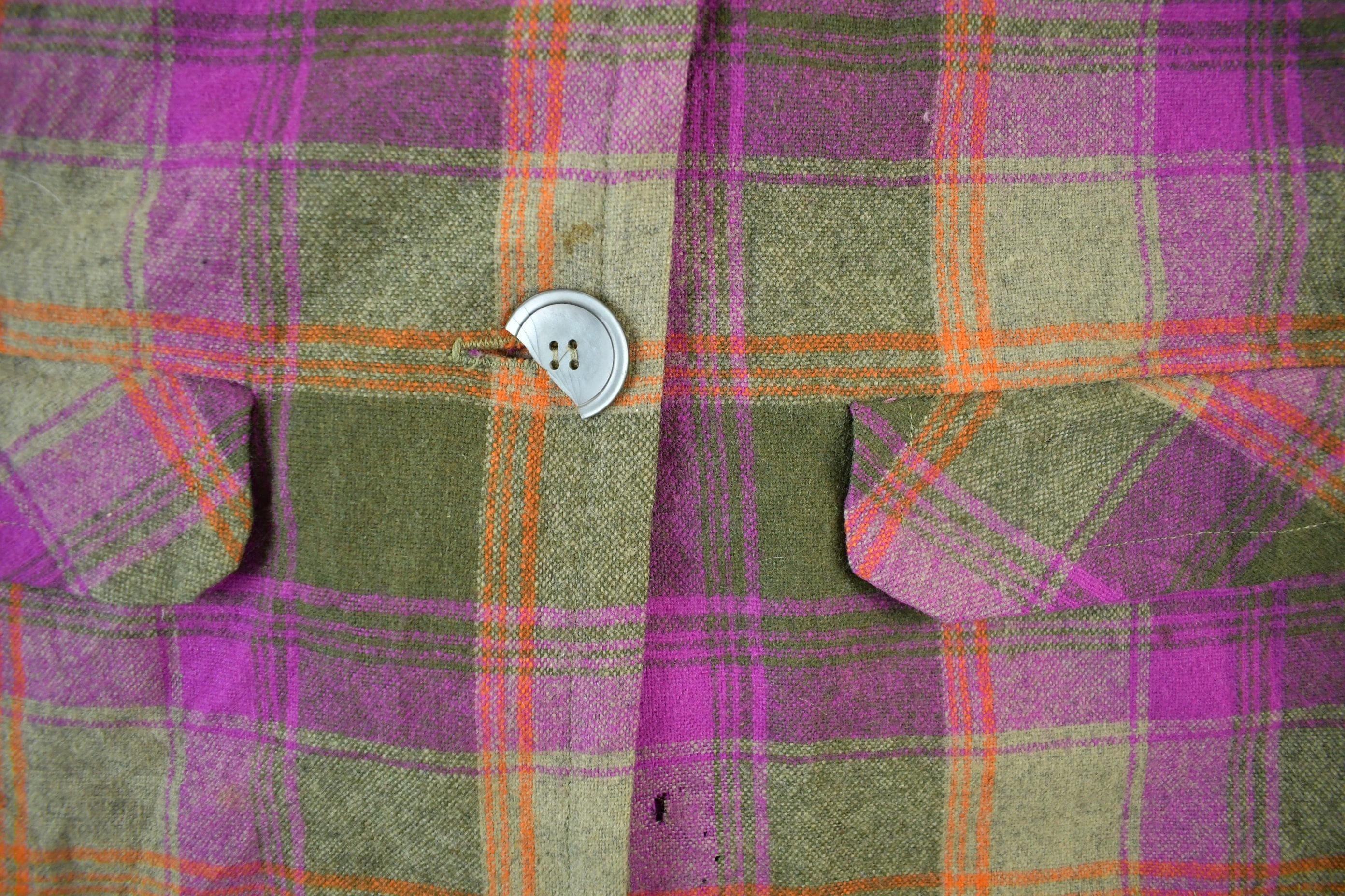 Vintage 1960s 1970s Wool Flannel Button Up Jacket Shirt Women's S-M - Image 4