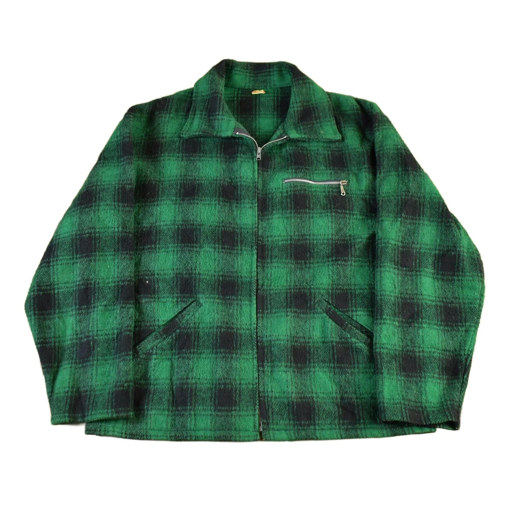 Vintage 1960s 1970s Wool Flannel Zip Up Shirt Jacket Men's XL
