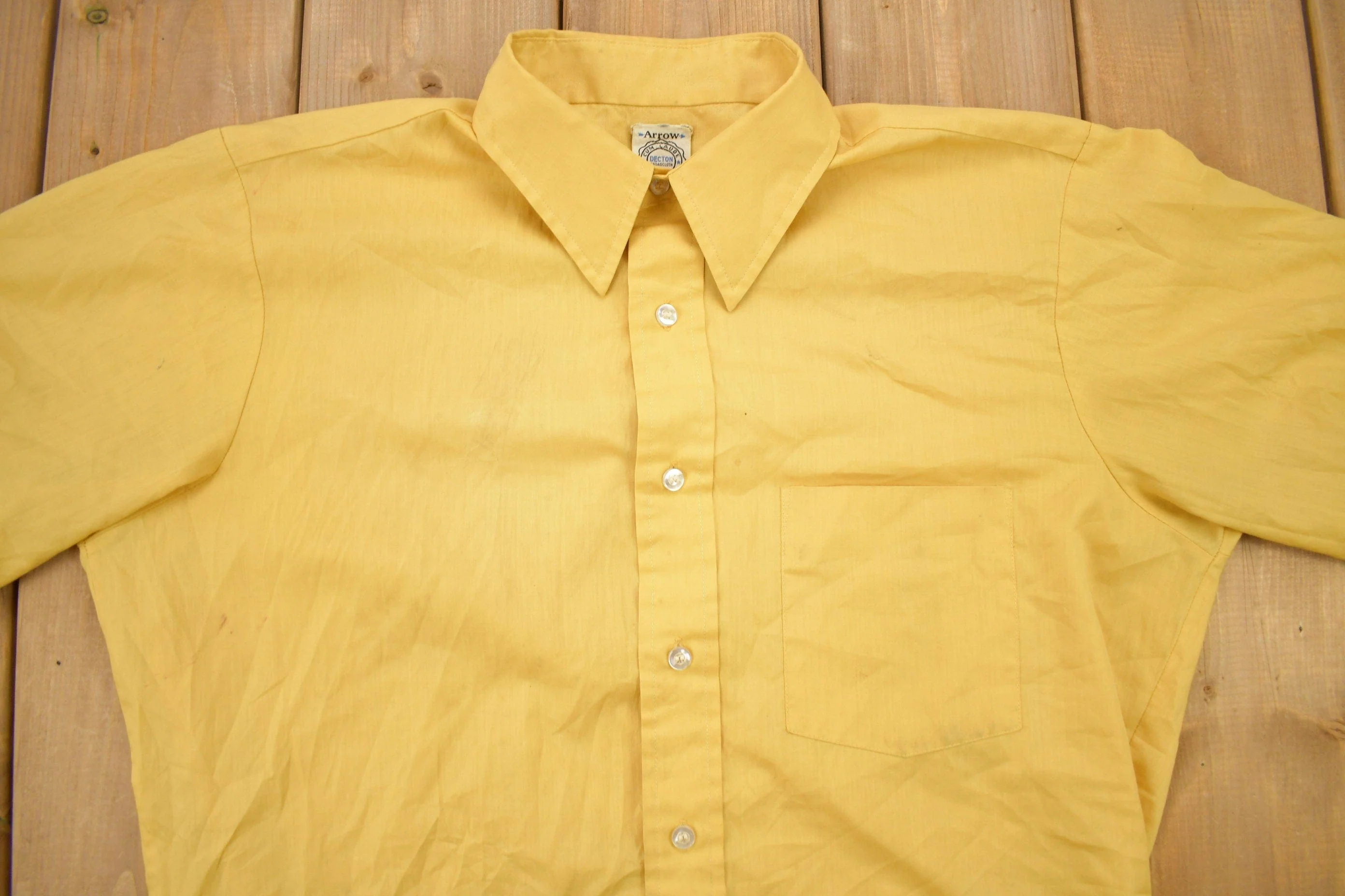 Vintage 1960s Arrow Cum Laude Decton Broad Cloth Blank Button Up Shirt Men's Large - Image 3