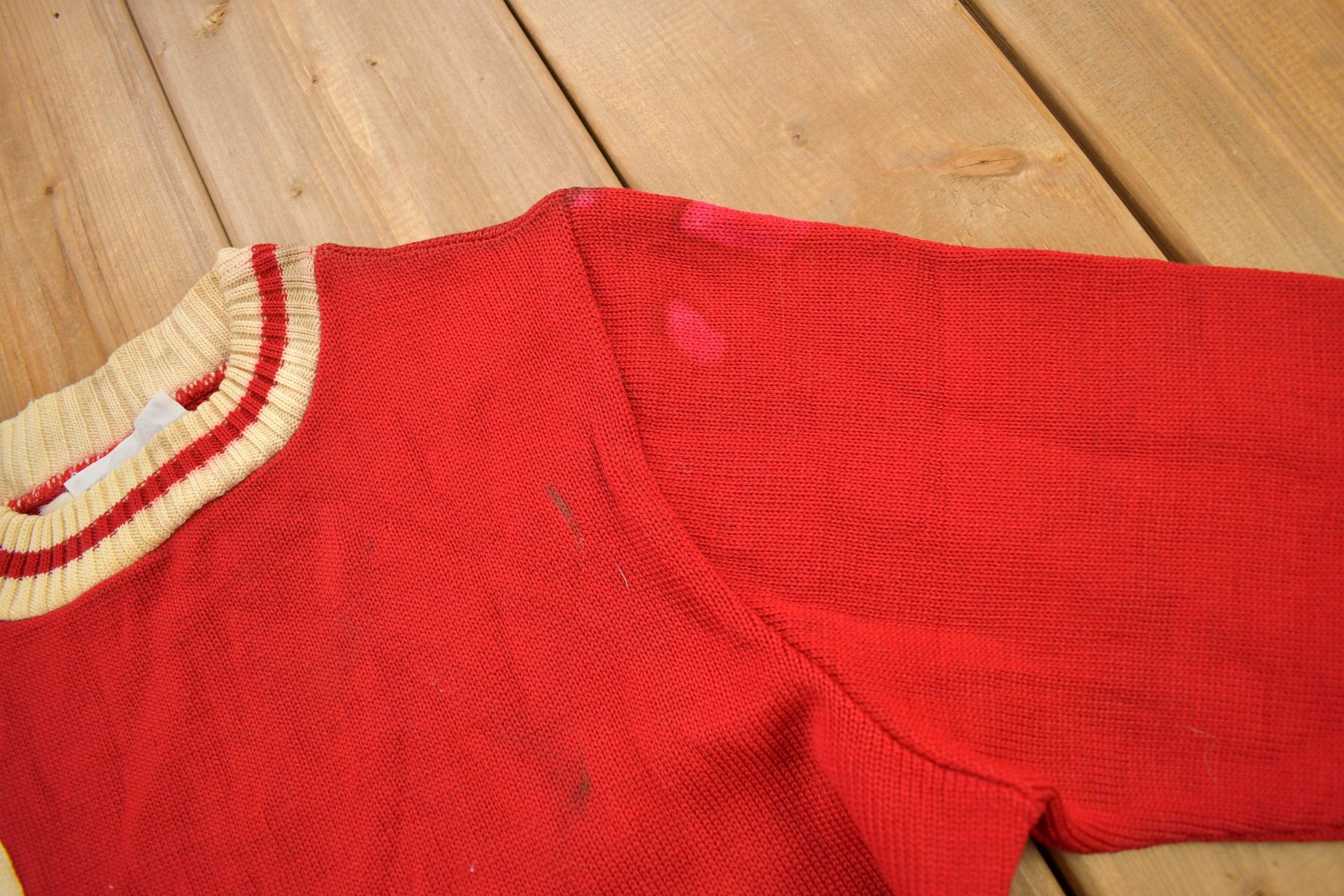 Vintage 1960s Barry Collegiate Knitted Crewneck Sweater Men's Small - Image 5