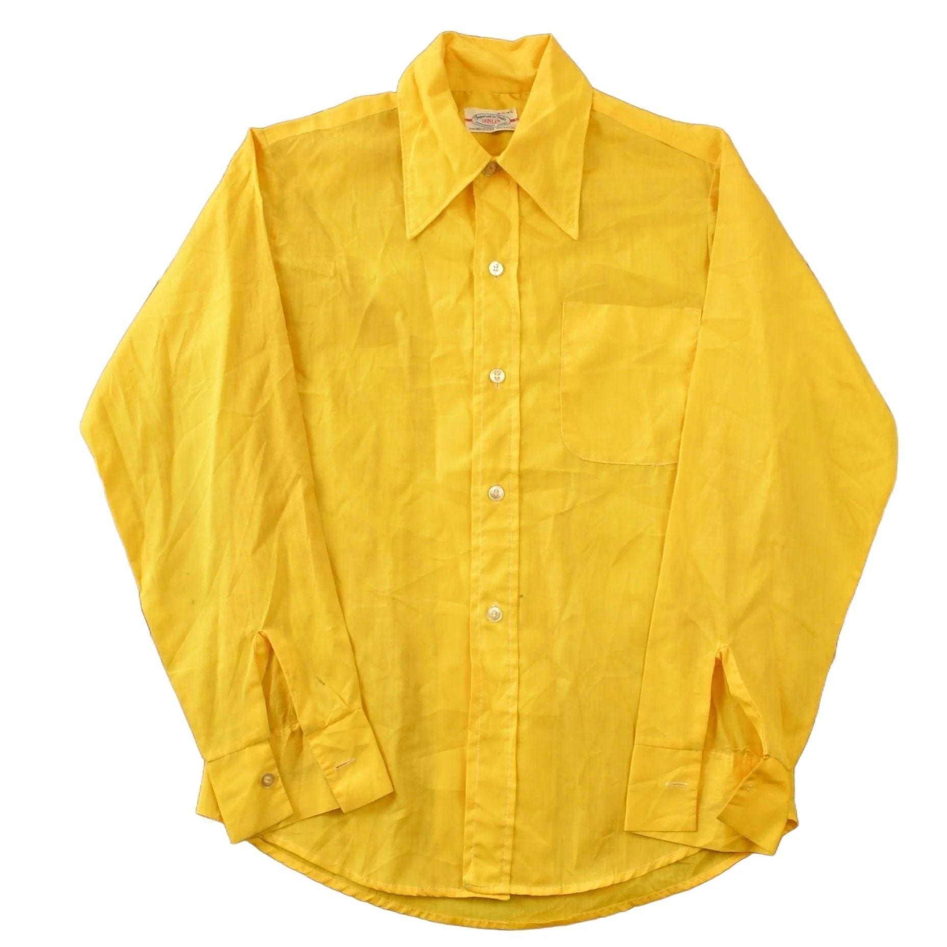 Vintage 1960s Blank Yellow Tapered N' Tails Button Up Shirt Men's Small