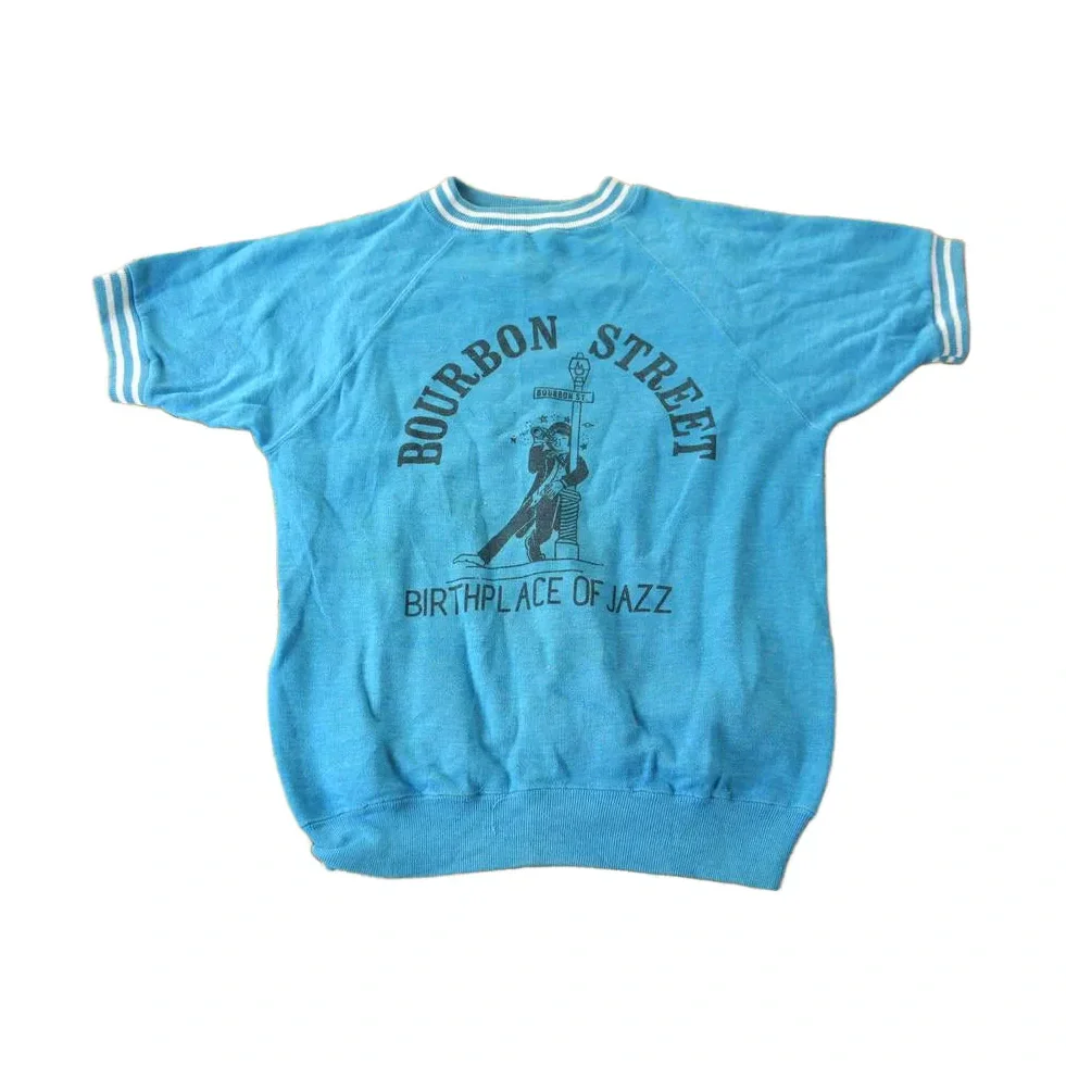 Vintage 1960s Bourbon Street Birthplace Of Jazz Short Sleeve Raglan Sweatshirt