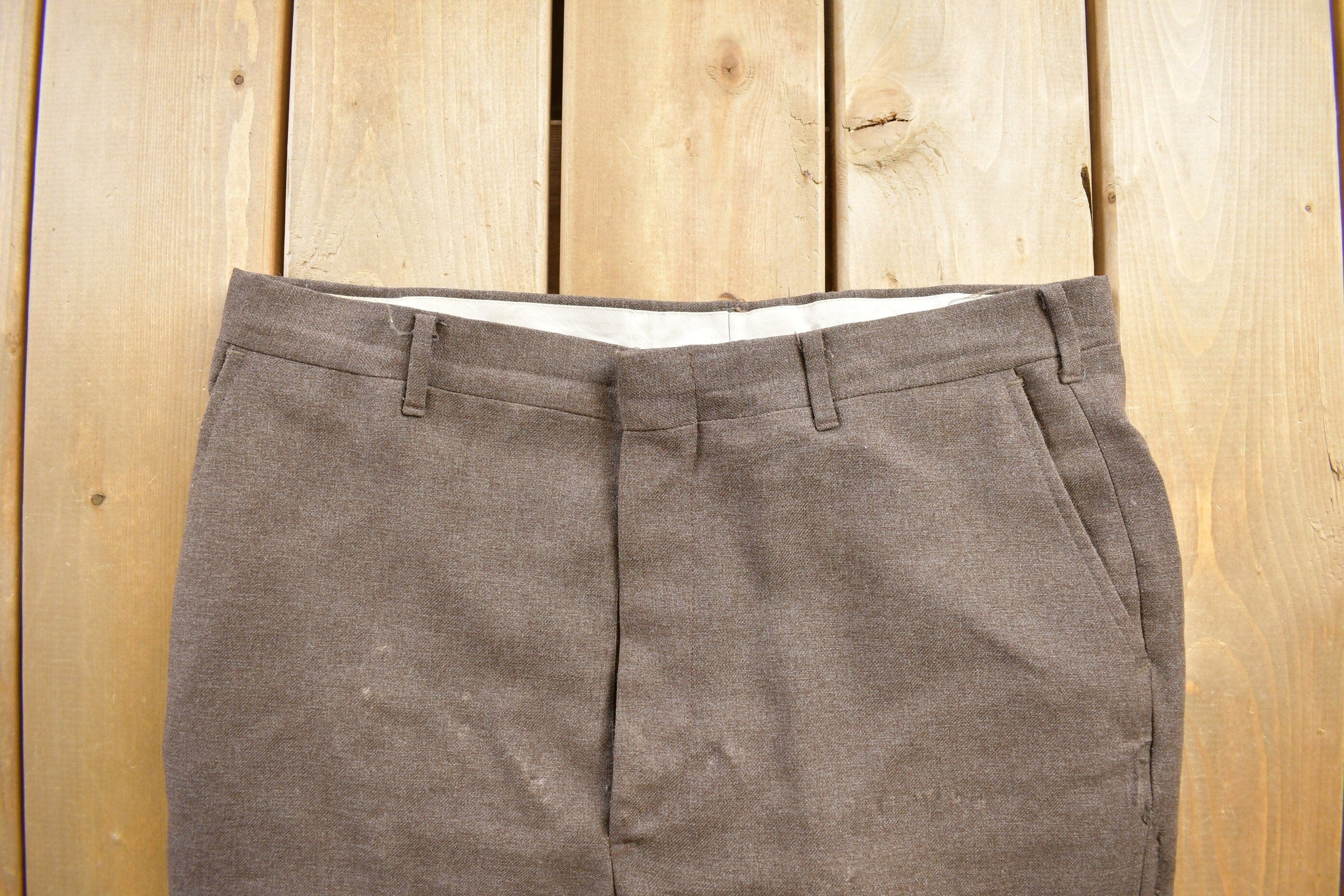 Vintage 1960's Brown Wool Trousers Men's 36x28 - Image 4