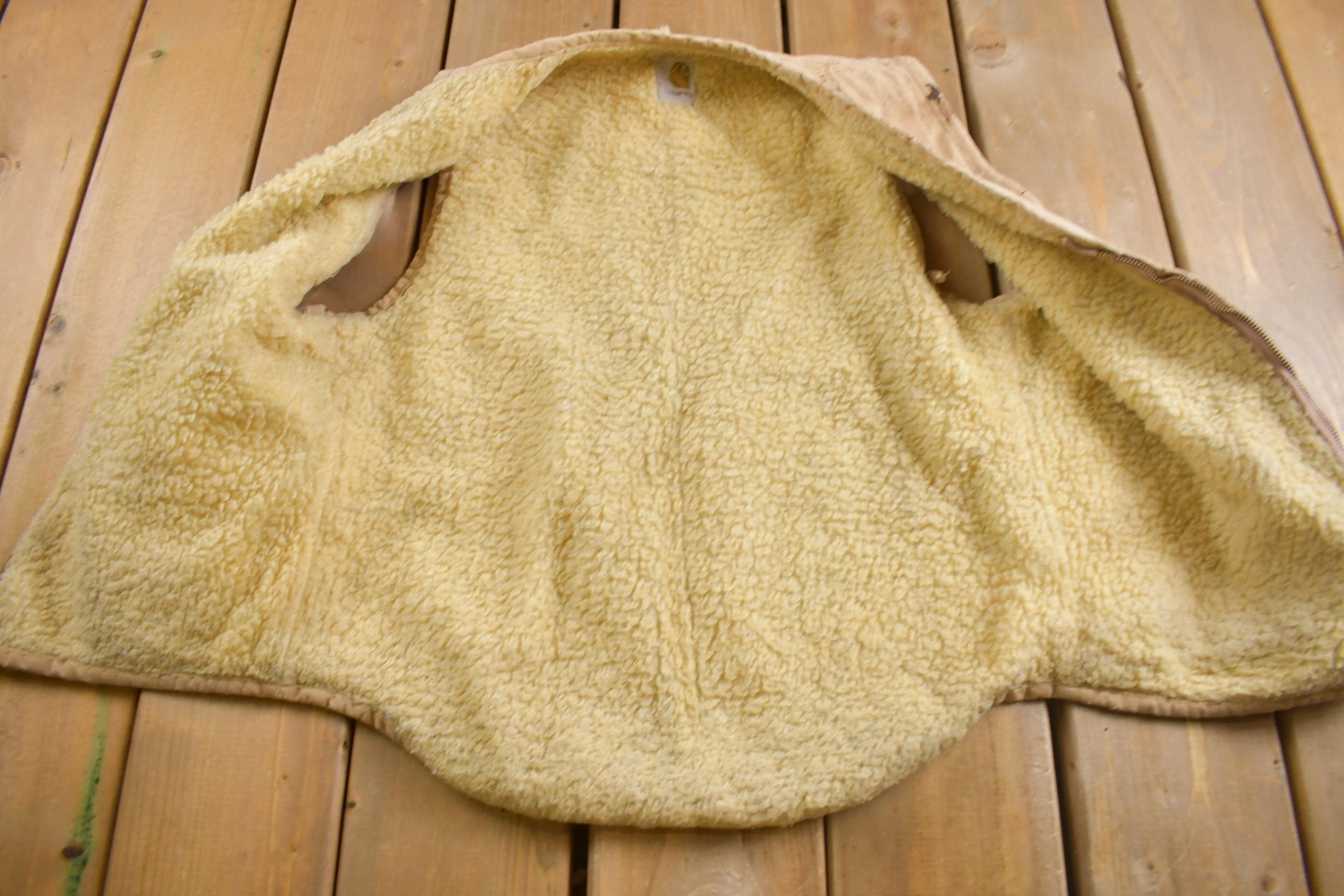 Vintage 1960s Carhartt Sherpa Lined Beige Work Vest - Image 3