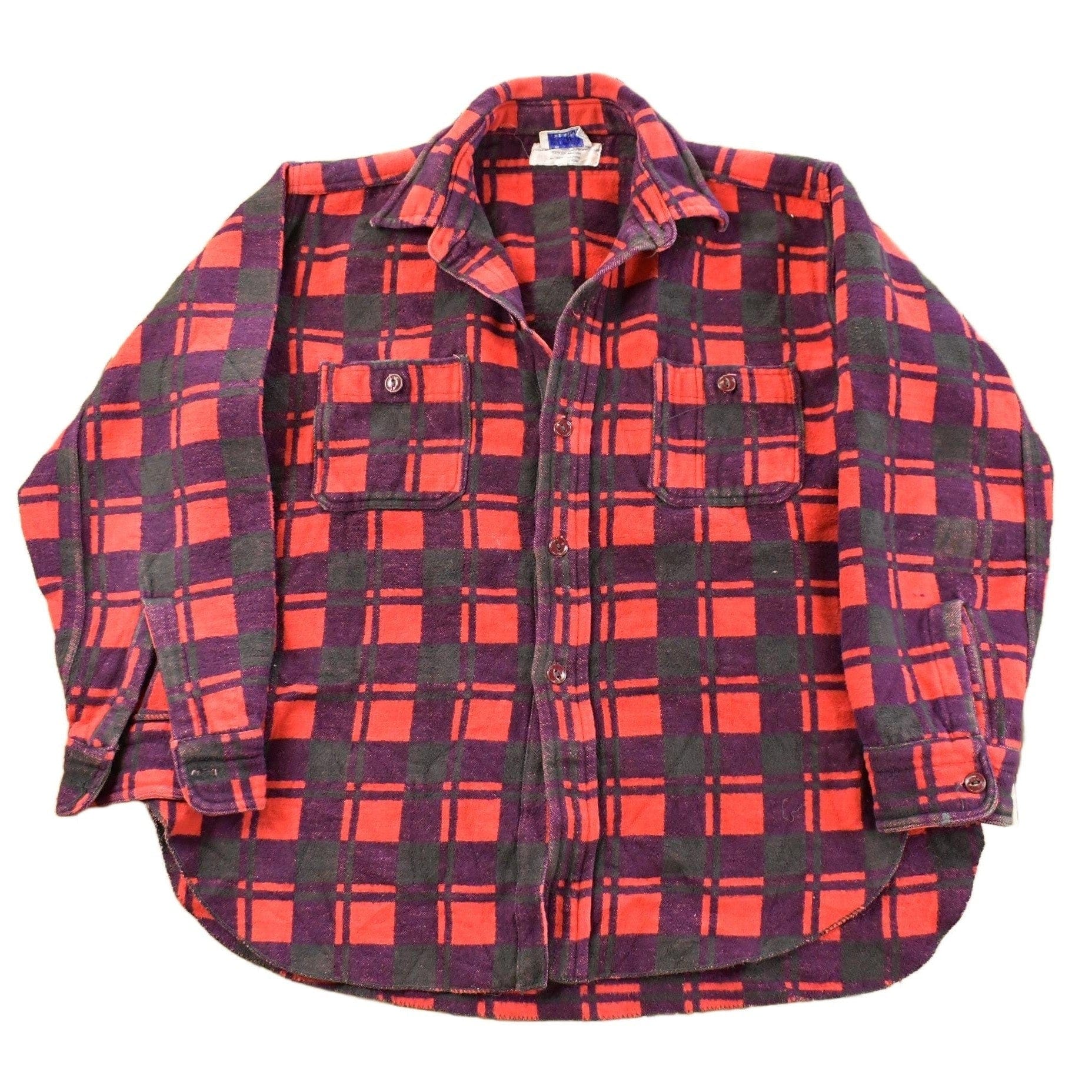 Vintage 1960s Champion Button Up Plaid Flannel Trucker Shirt Men's Large