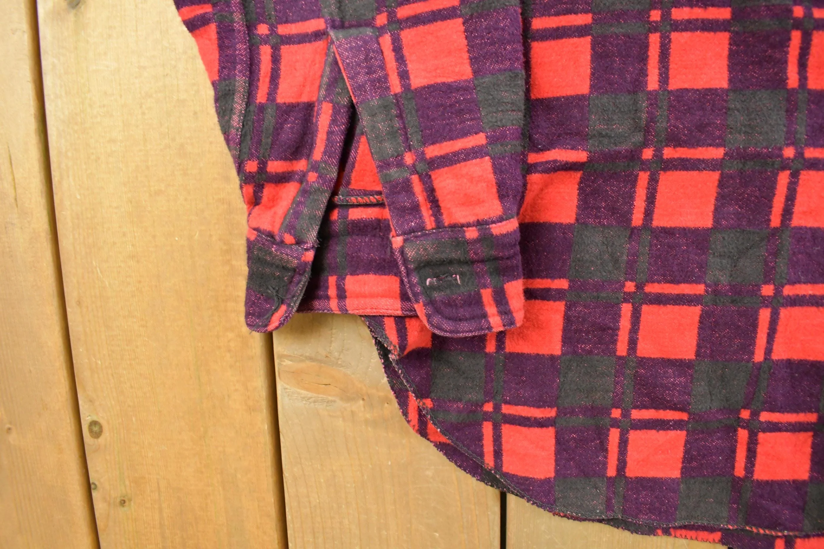 Vintage 1960s Champion Button Up Plaid Flannel Trucker Shirt Men's Large - Image 3