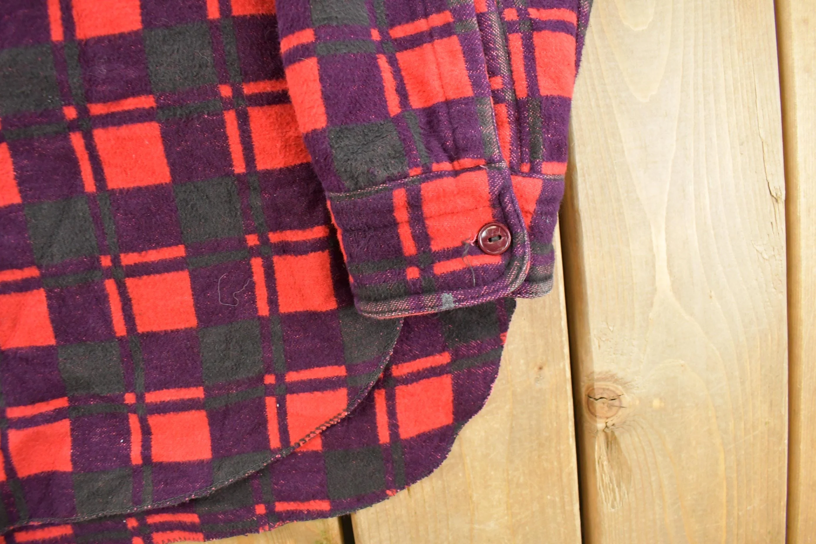 Vintage 1960s Champion Button Up Plaid Flannel Trucker Shirt Men's Large - Image 4