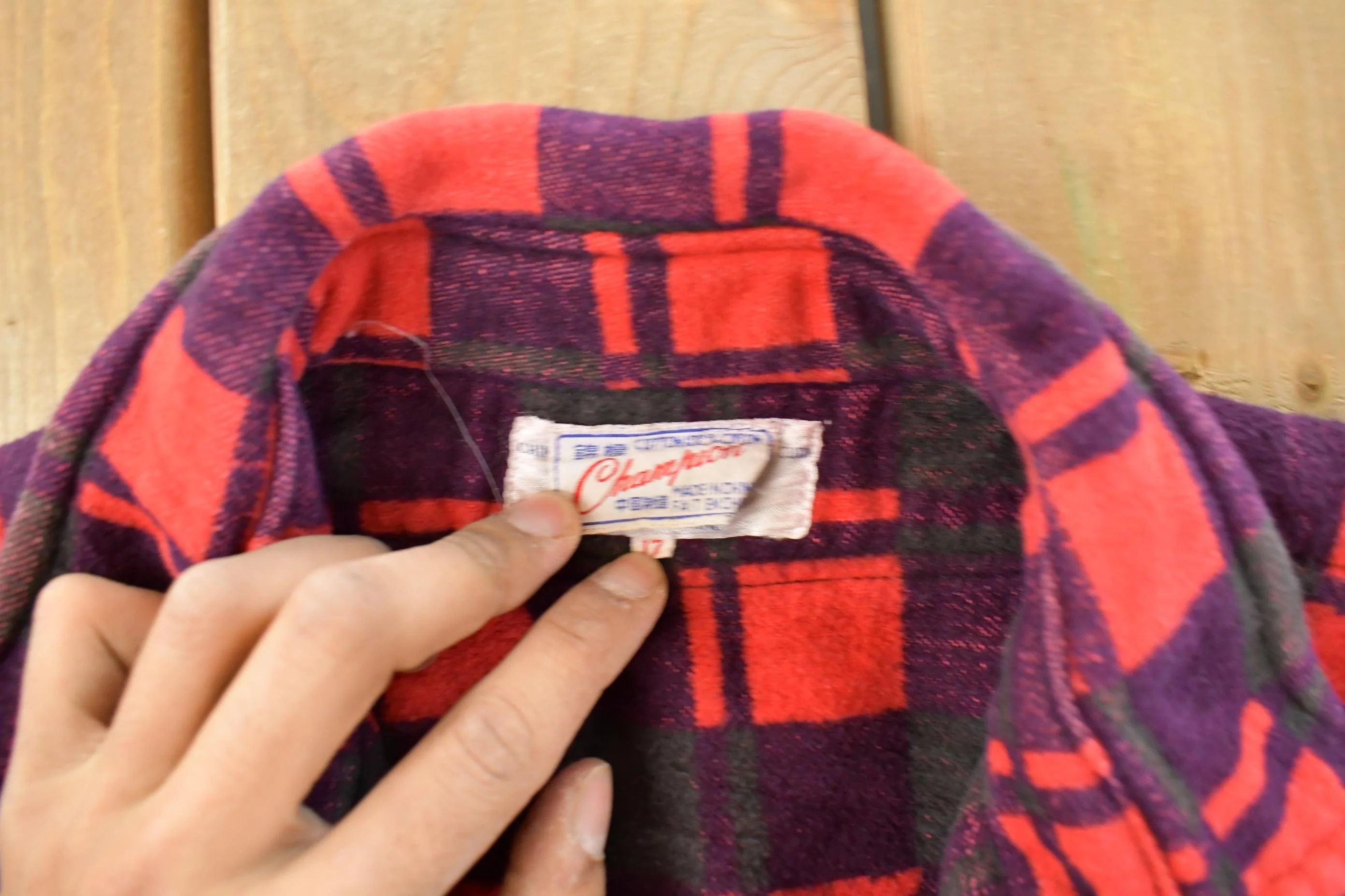 Vintage 1960s Champion Button Up Plaid Flannel Trucker Shirt Men's Large - Image 6
