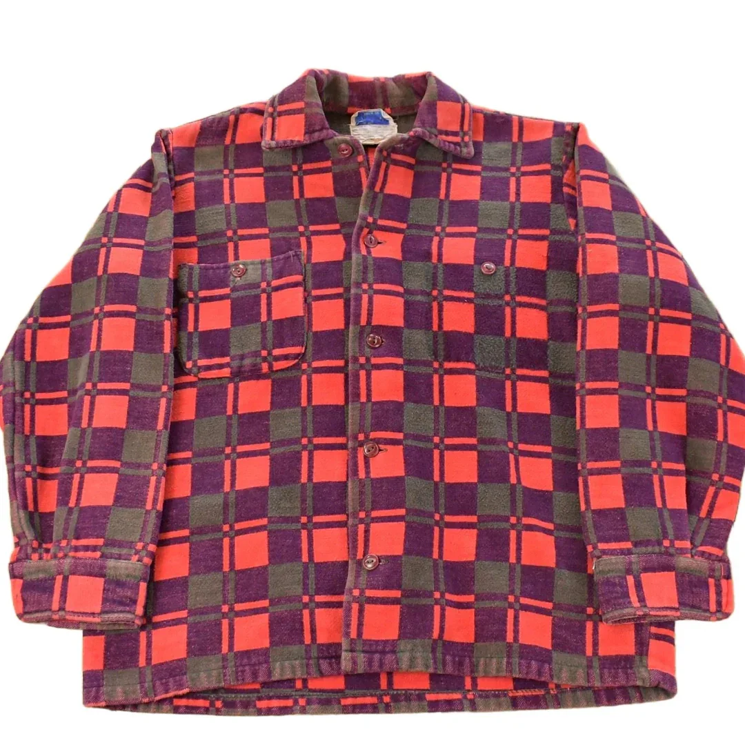 Vintage 1960s Champion Button Up Plaid Flannel Trucker Shirt Men's Small