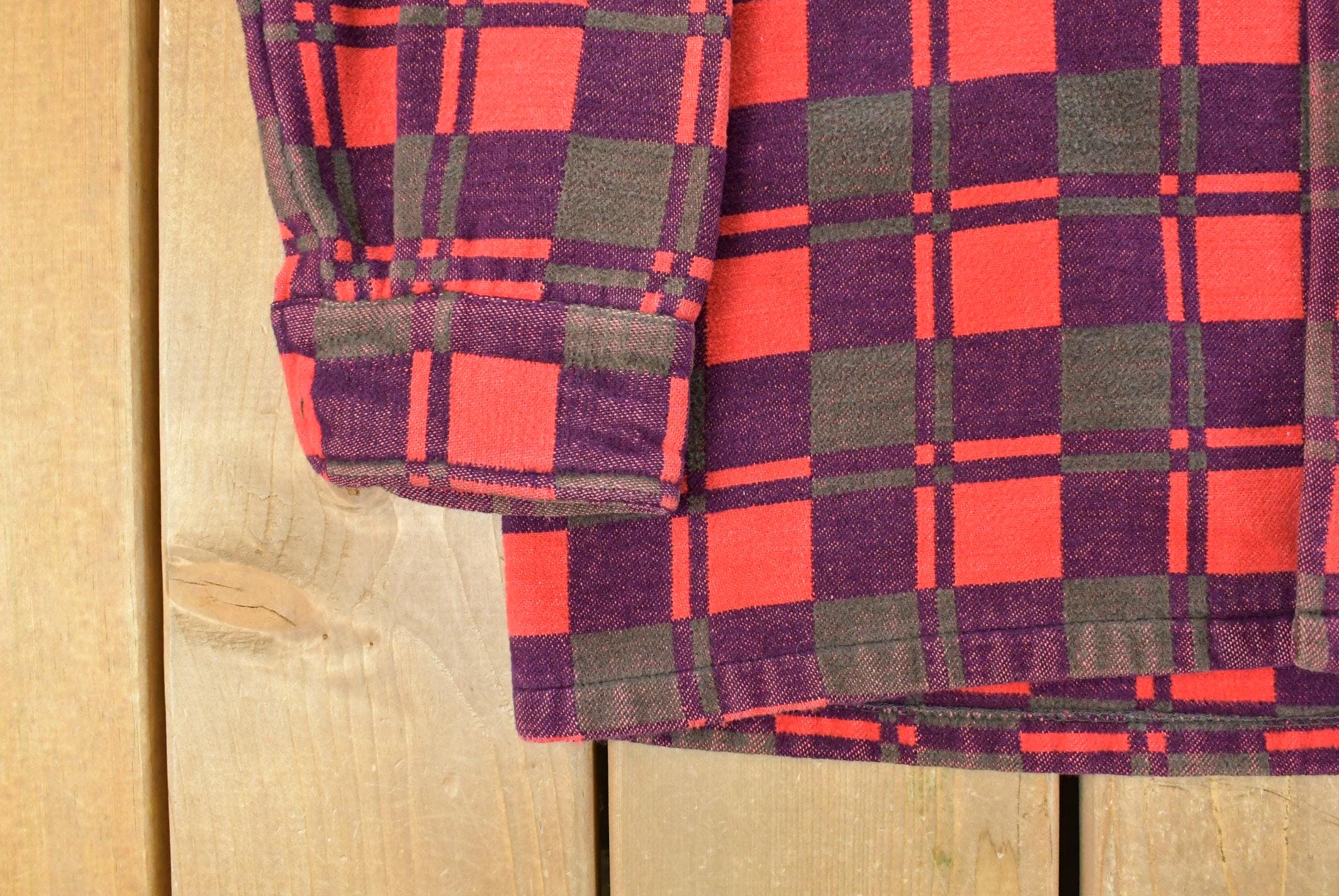 Vintage 1960s Champion Button Up Plaid Flannel Trucker Shirt Men's Small - Image 3