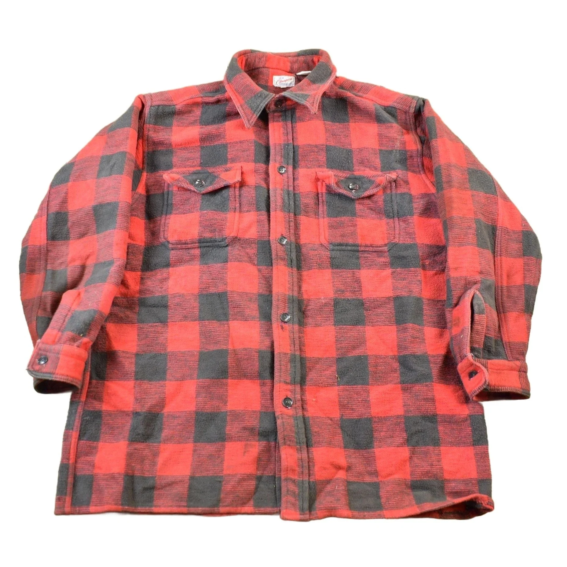 Vintage 1960s Champion Button Up Plaid Flannel Trucker Shirt Men's Large