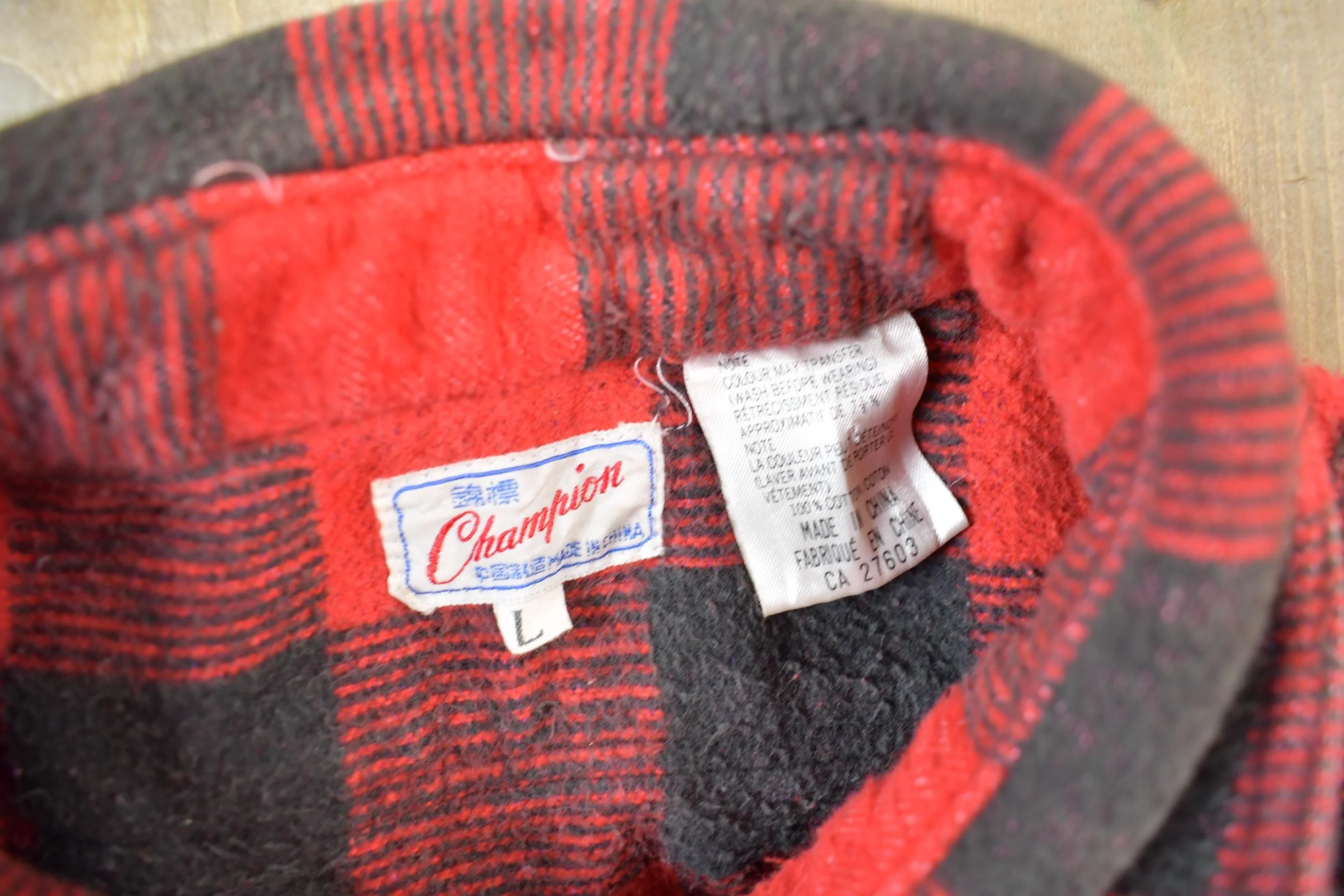 Vintage 1960s Champion Button Up Plaid Flannel Trucker Shirt Men's Large - Image 4