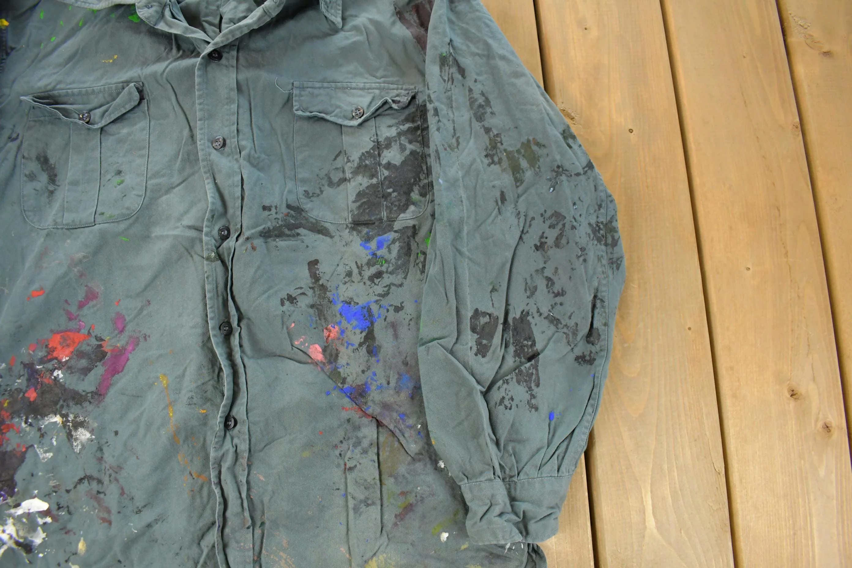 Vintage 1960s Champion Paint Splatter Button Up Shirt Men's Large - Image 3