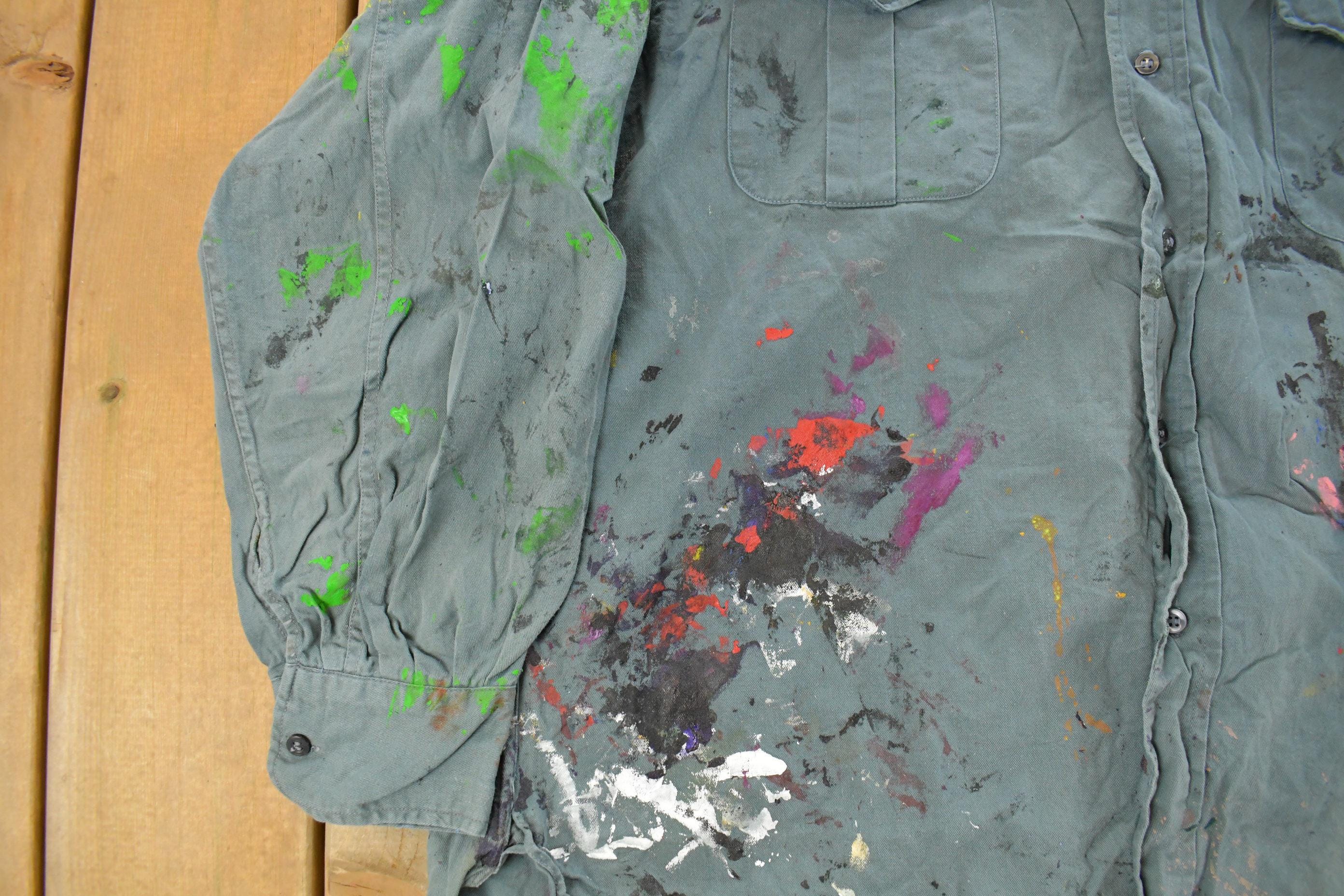 Vintage 1960s Champion Paint Splatter Button Up Shirt Men's Large - Image 4