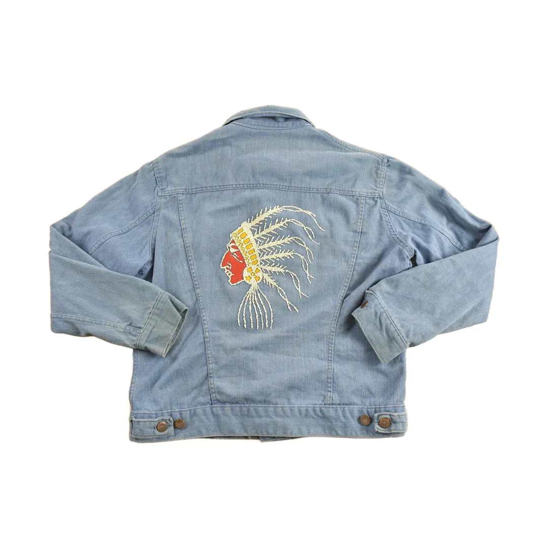 Vintage 1960s Denim Native American Themed Jacket Men's Medium