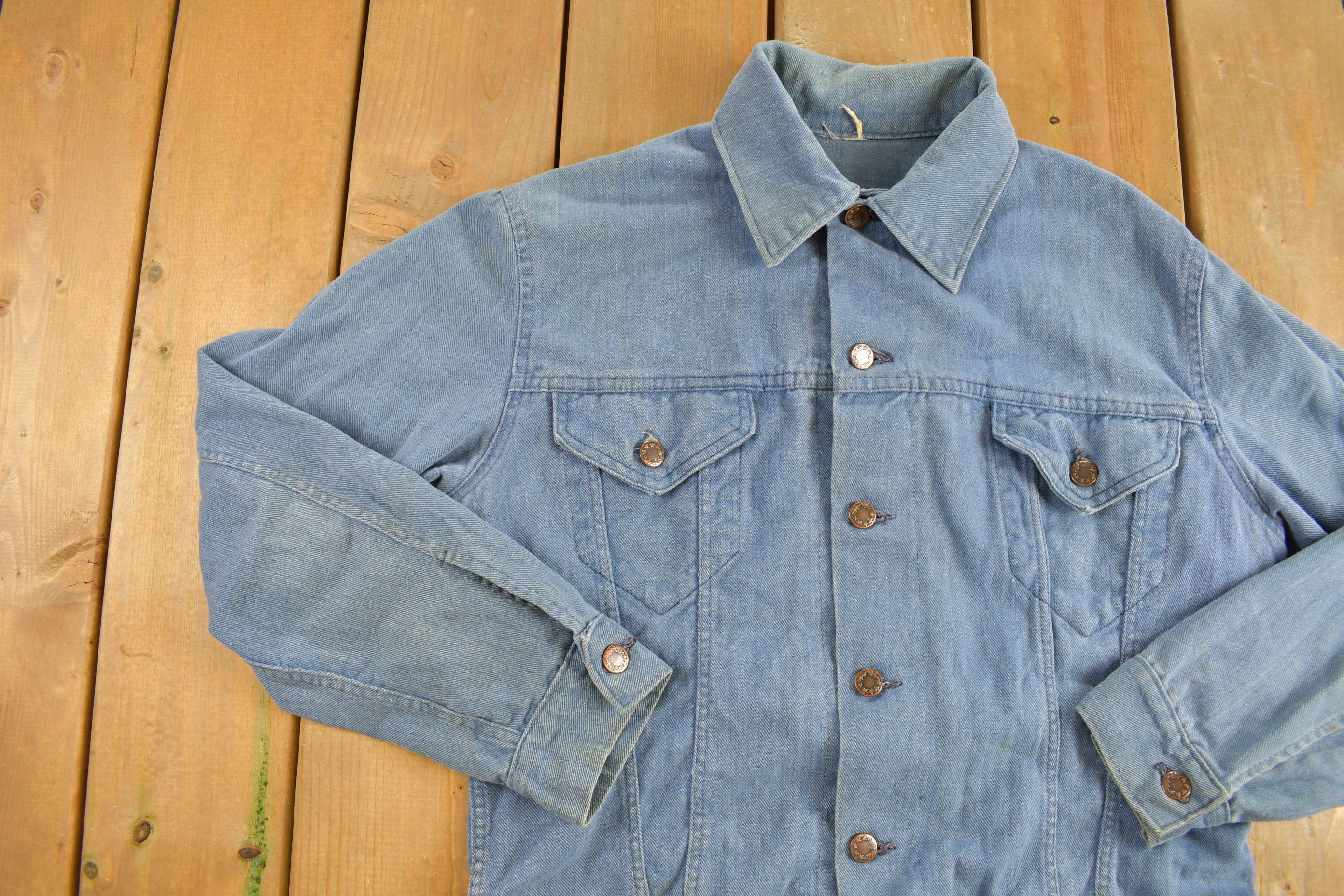 Vintage 1960s Denim Native American Themed Jacket Men's Medium - Image 3