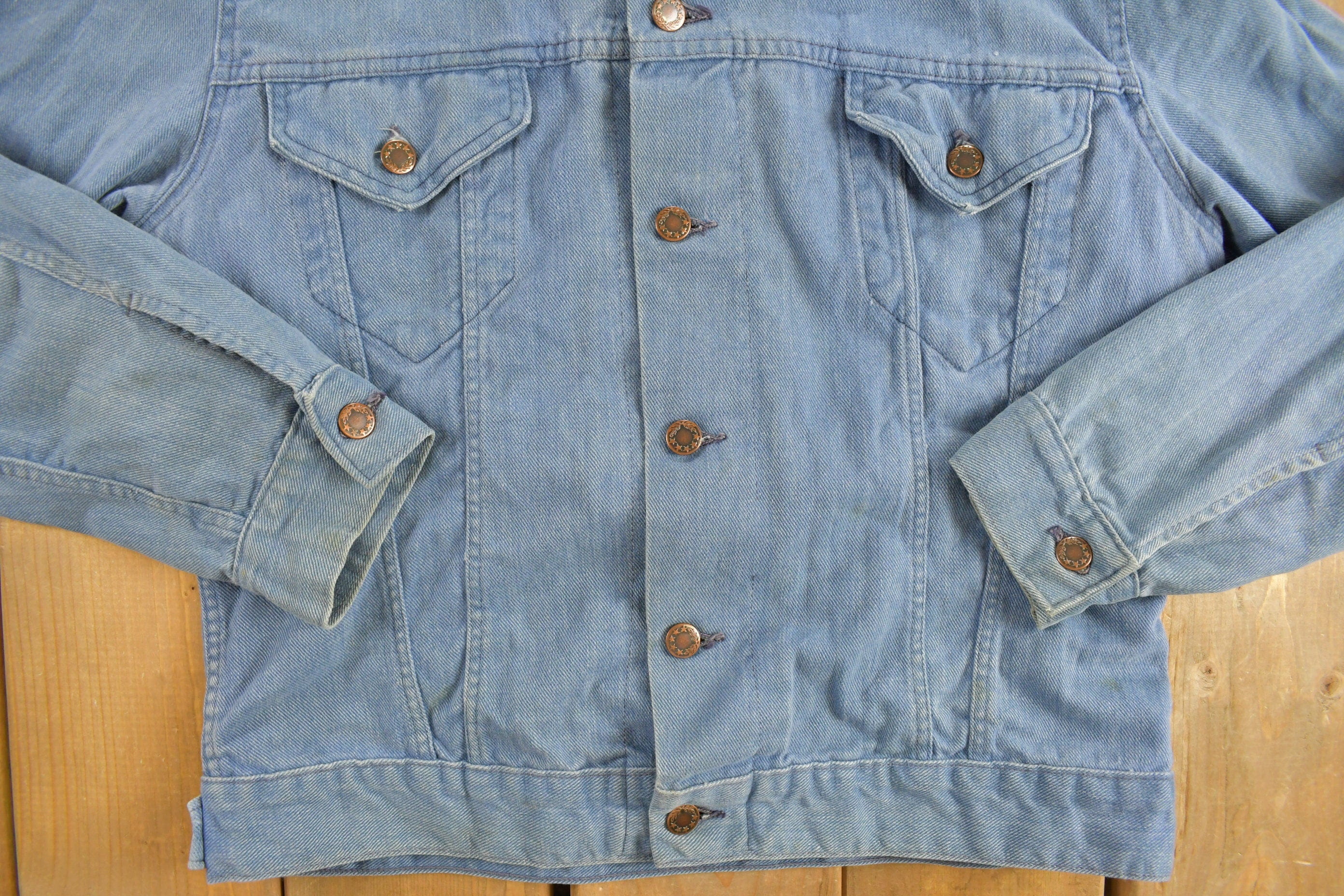 Vintage 1960s Denim Native American Themed Jacket Men's Medium - Image 4