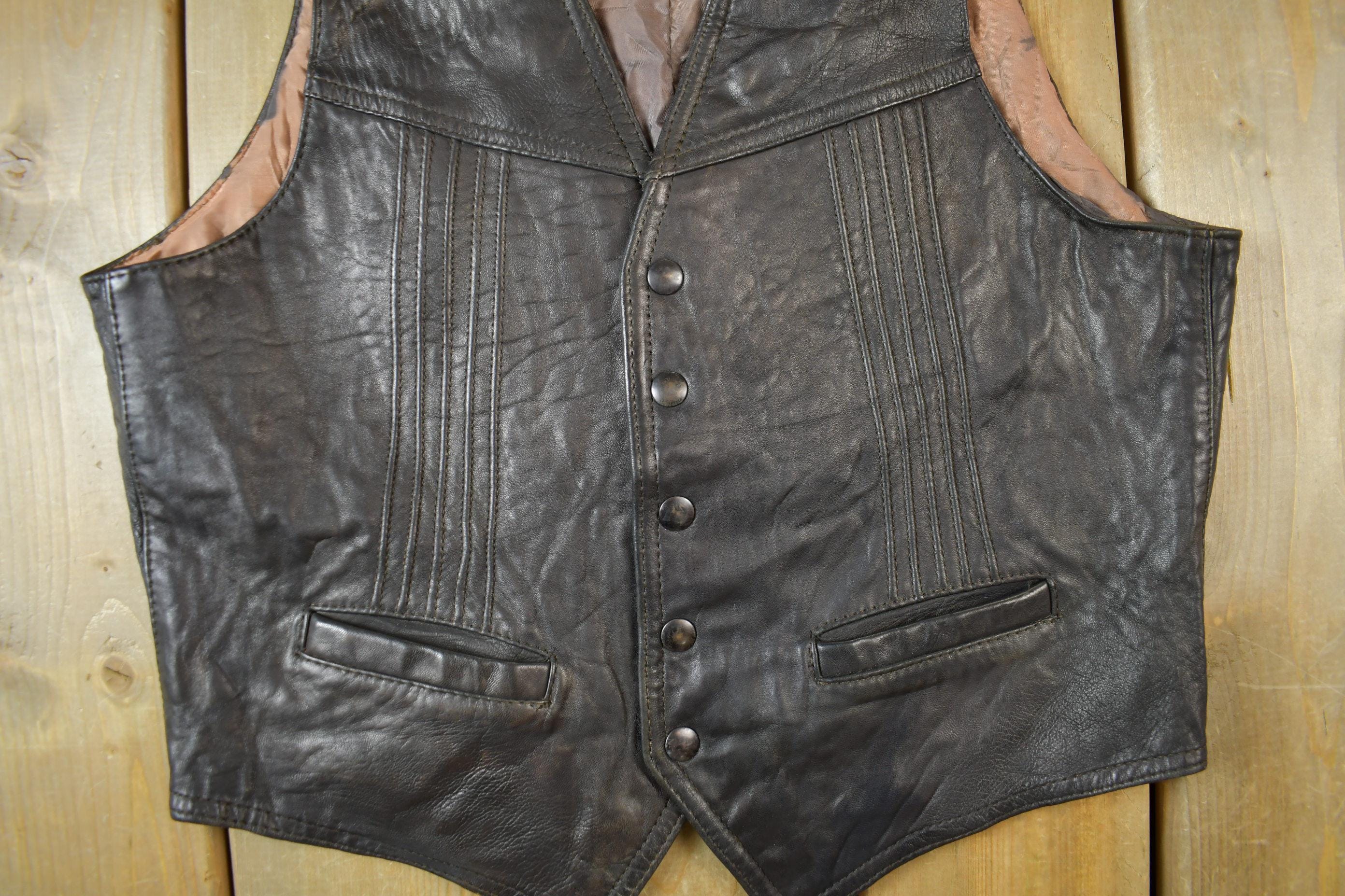 Vintage 1960s Famous Leather Garments Leather Vest Men's S - Image 3