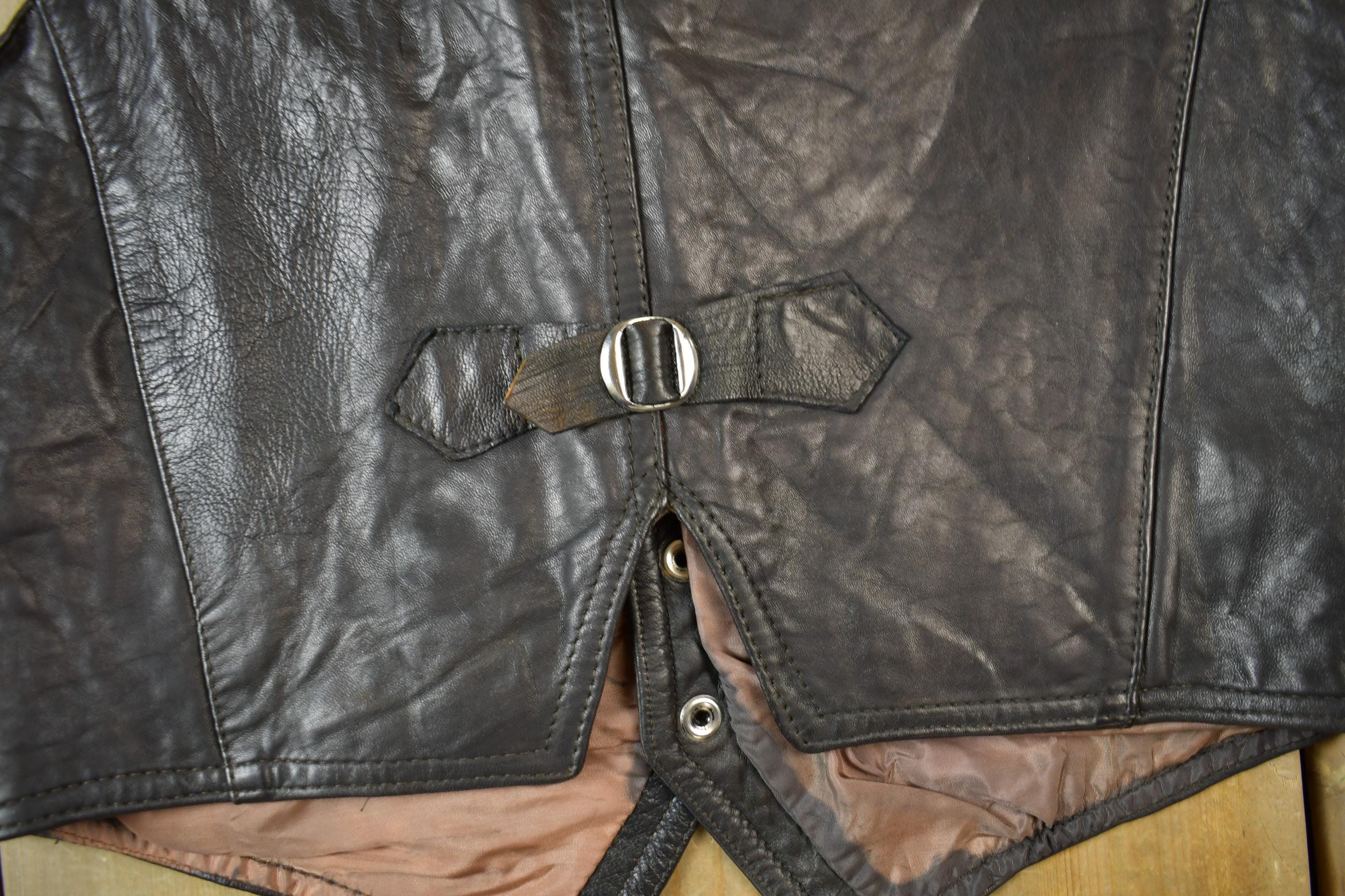 Vintage 1960s Famous Leather Garments Leather Vest Men's S - Image 4