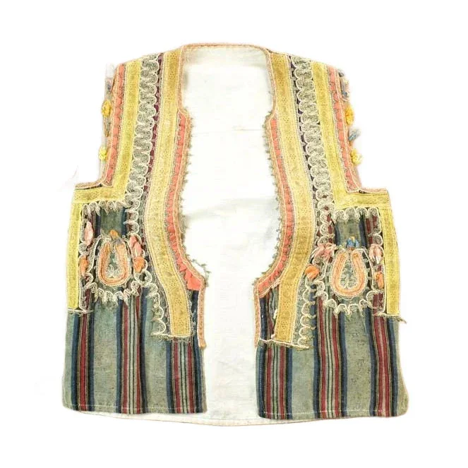 Vintage 1960s Folk Rainbow Silk Velvet Antique Romanian Hand Embroidered Folk Vest