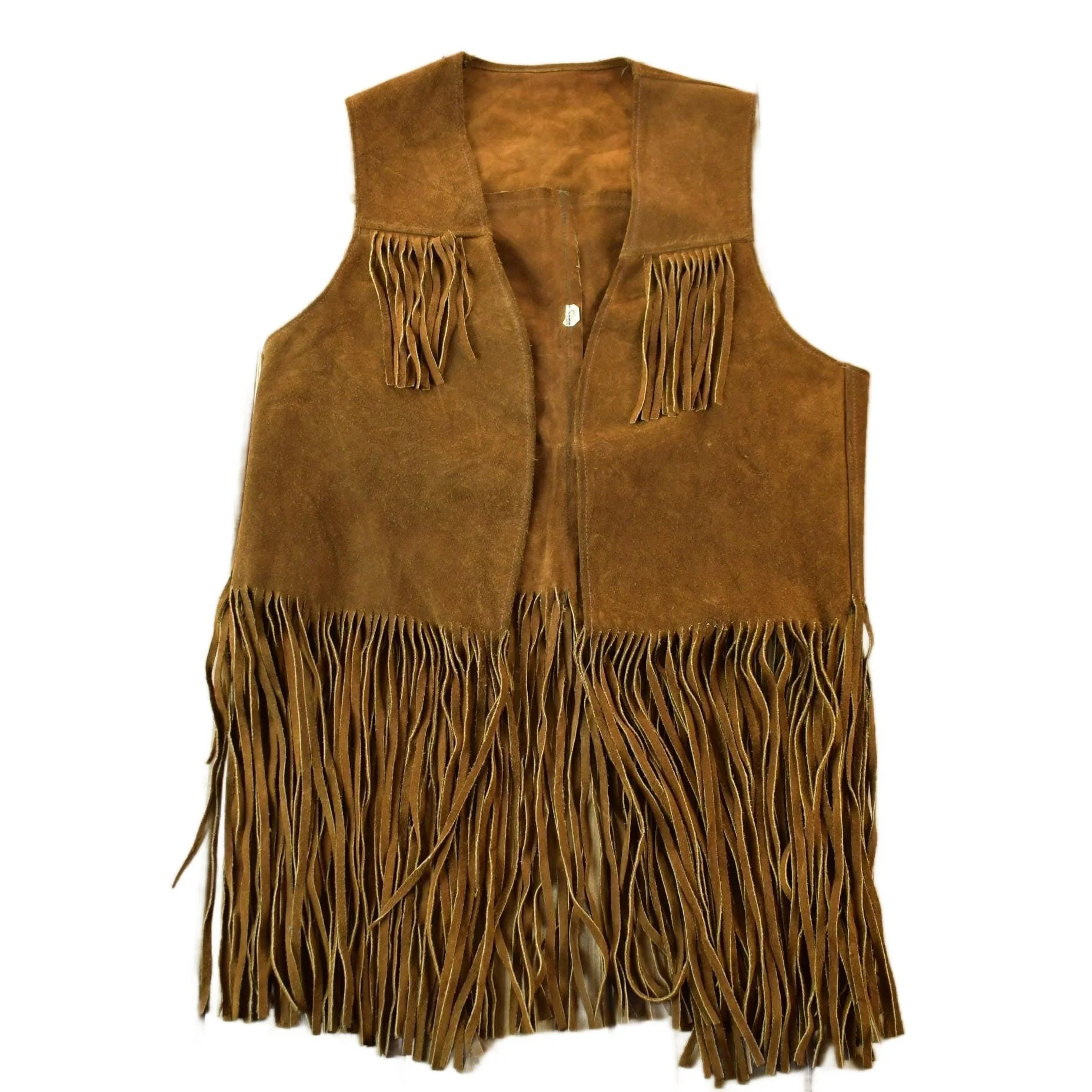 Vintage 1960s Genuine Leather Western Fringe Vest Jacket Men's Small