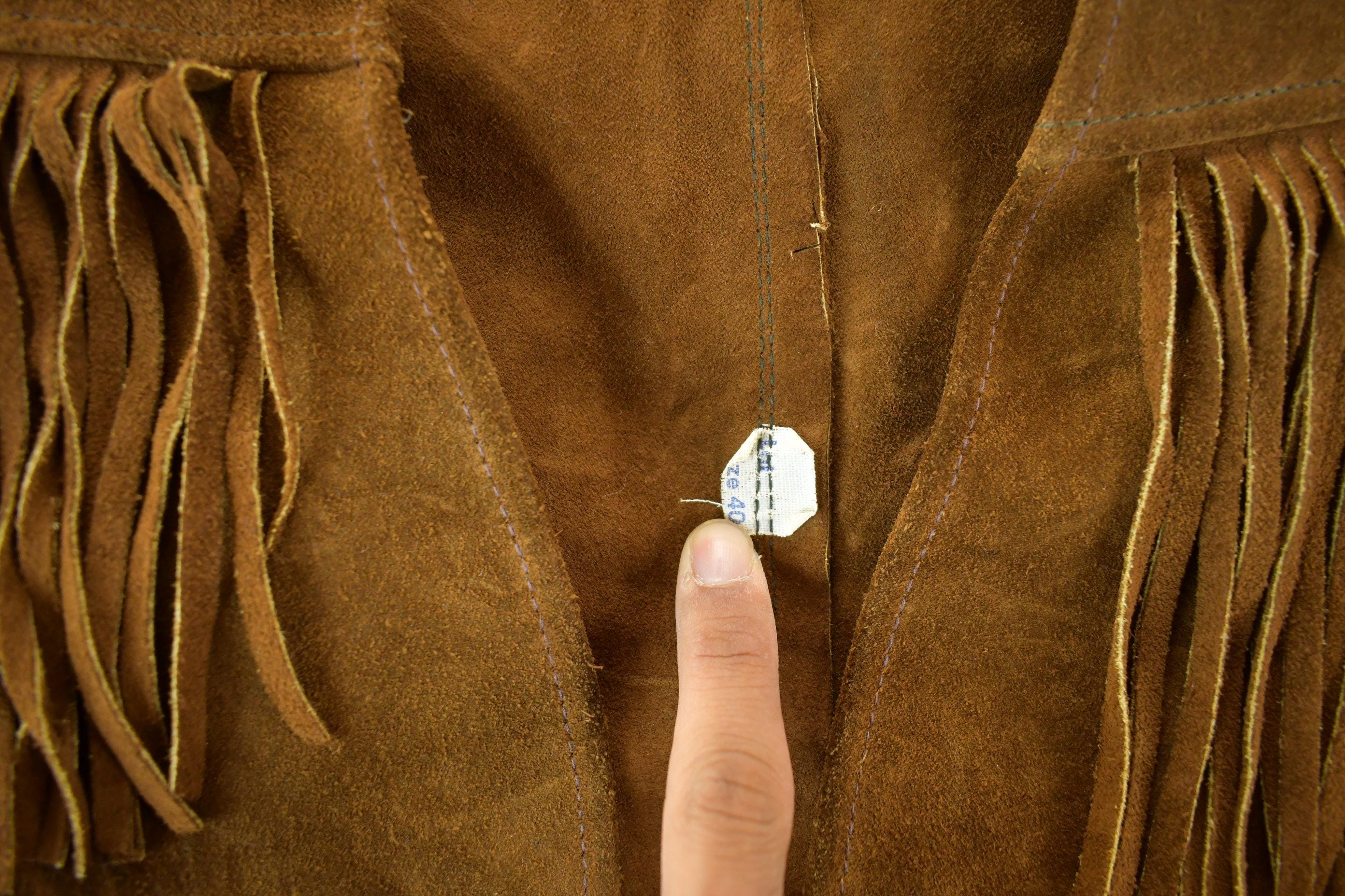 Vintage 1960s Genuine Leather Western Fringe Vest Jacket Men's Small - Image 3