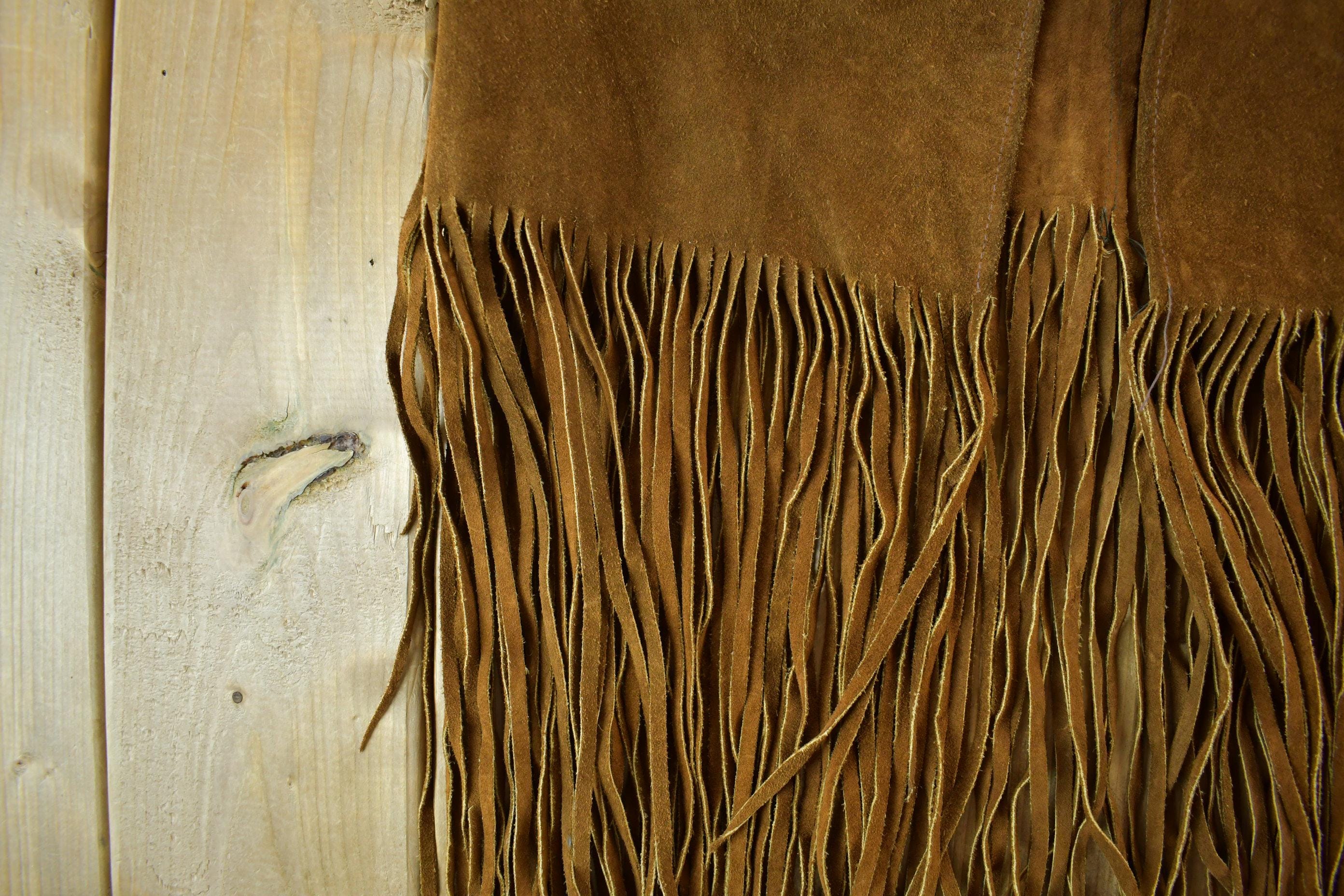 Vintage 1960s Genuine Leather Western Fringe Vest Jacket Men's Small - Image 4