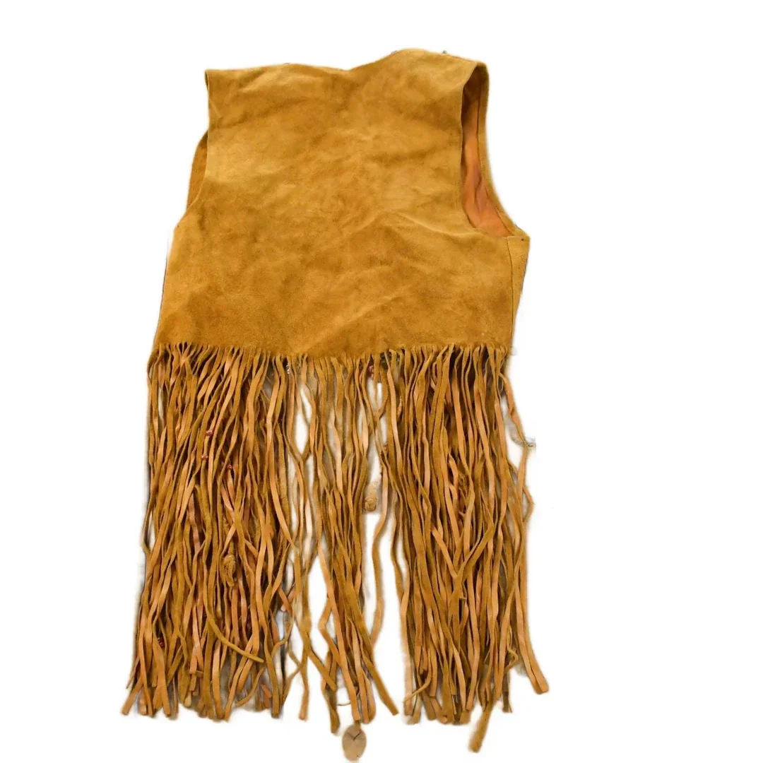 Vintage 1960s Genuine Leather Western Fringe Vest Jacket Women's S - Image 2