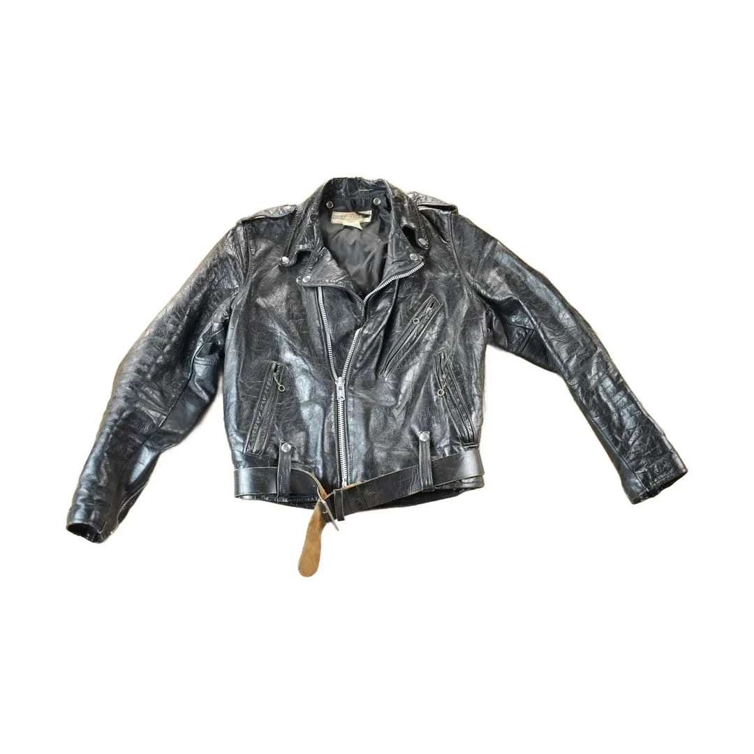 Vintage 1960s Harley Davidson Leather Motorcycle Jacket With Belt Made In USA