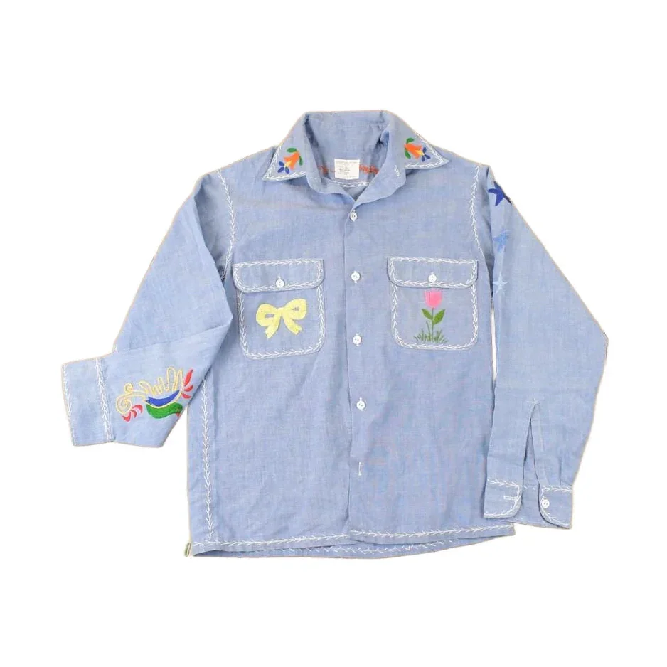 Vintage 1960s JC Penny Big Mac Loop Embroidered Western Denim Button Up Shirt Women's M