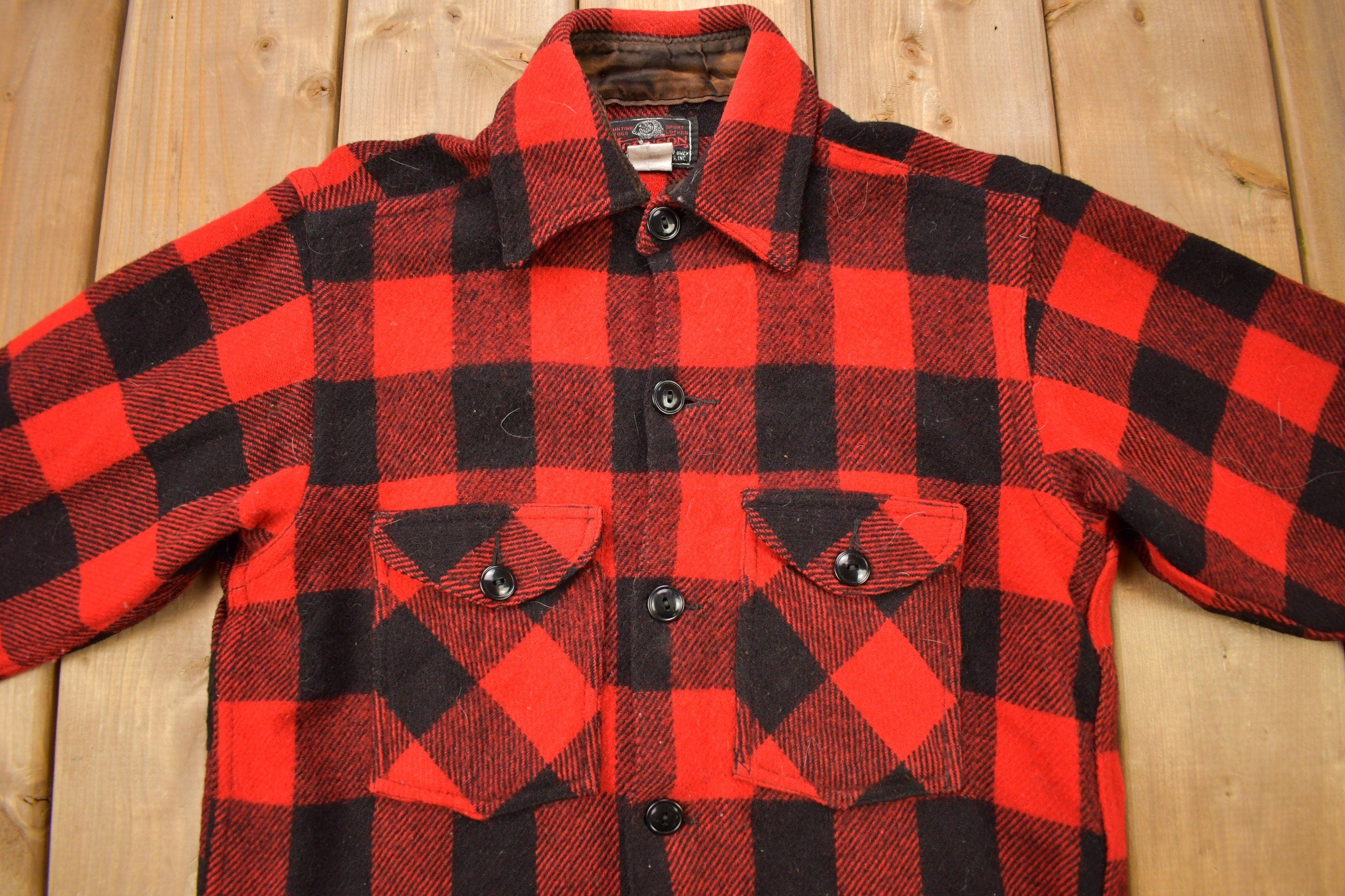 Vintage 1960s Johnson Wool Buffalo Plaid Hunting Togs Flannel Shirt Men's M - Image 3