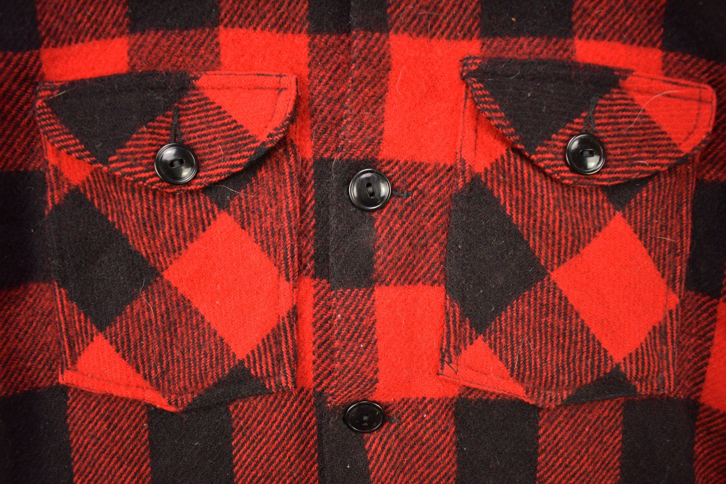 Vintage 1960s Johnson Wool Buffalo Plaid Hunting Togs Flannel Shirt Men's M - Image 4