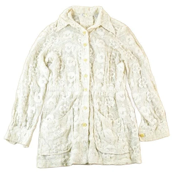 Vintage 1960s Lace Floral Knit Abstract Pattern Crewneck Sweater Women's Small