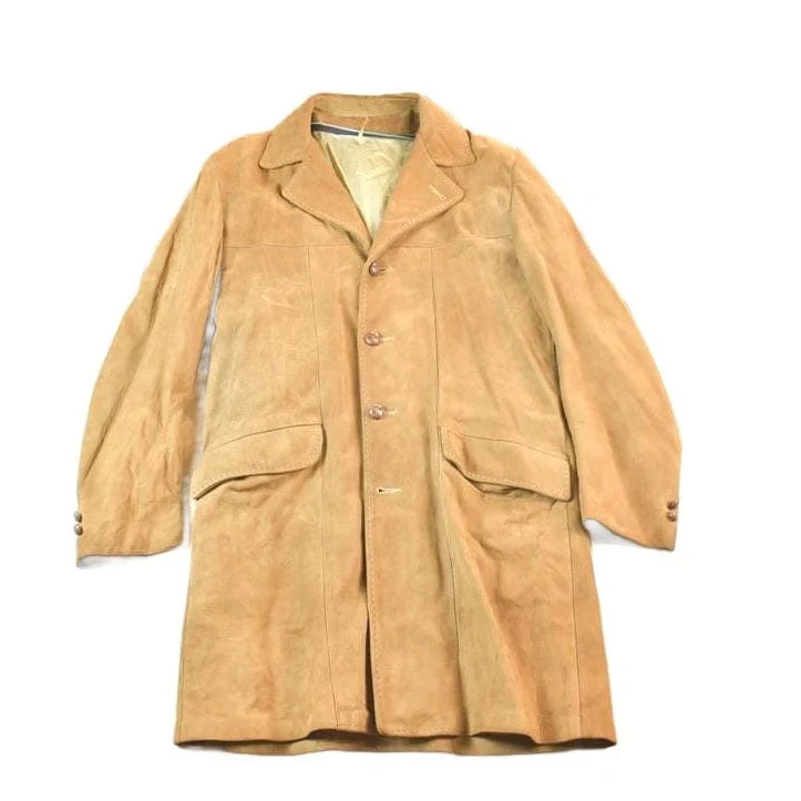 Vintage 1960s Leather Suede Western Style Button Up Long Jacket Men's S
