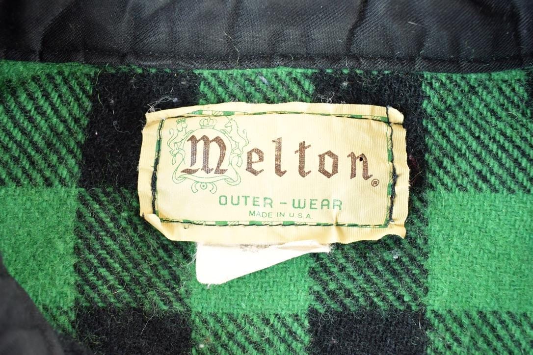 Vintage 1960s Melton Plaid Button Up Shirt Mens L - Image 3