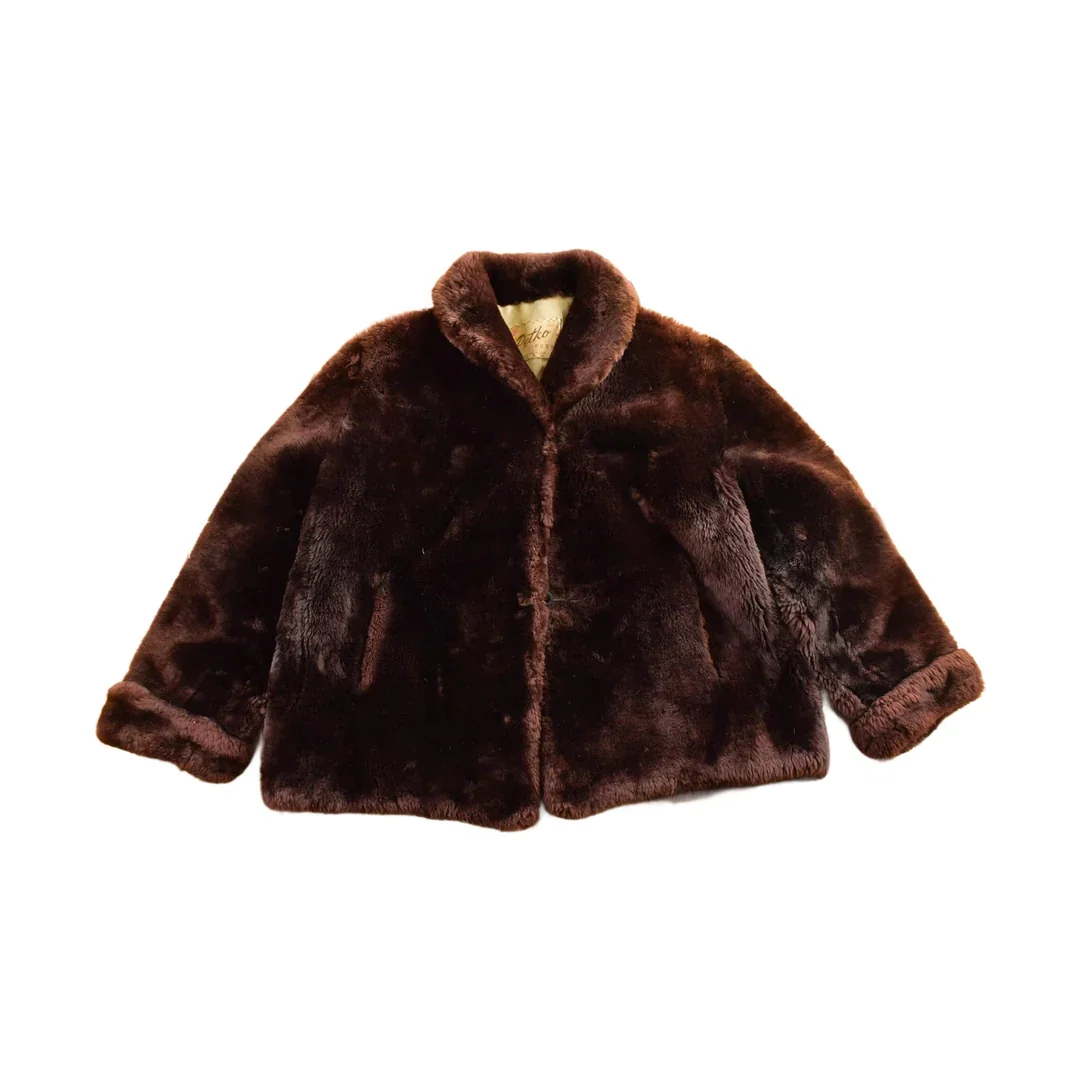 Vintage 1960s Mouton Fur Coat Adult S-M Men's Small
