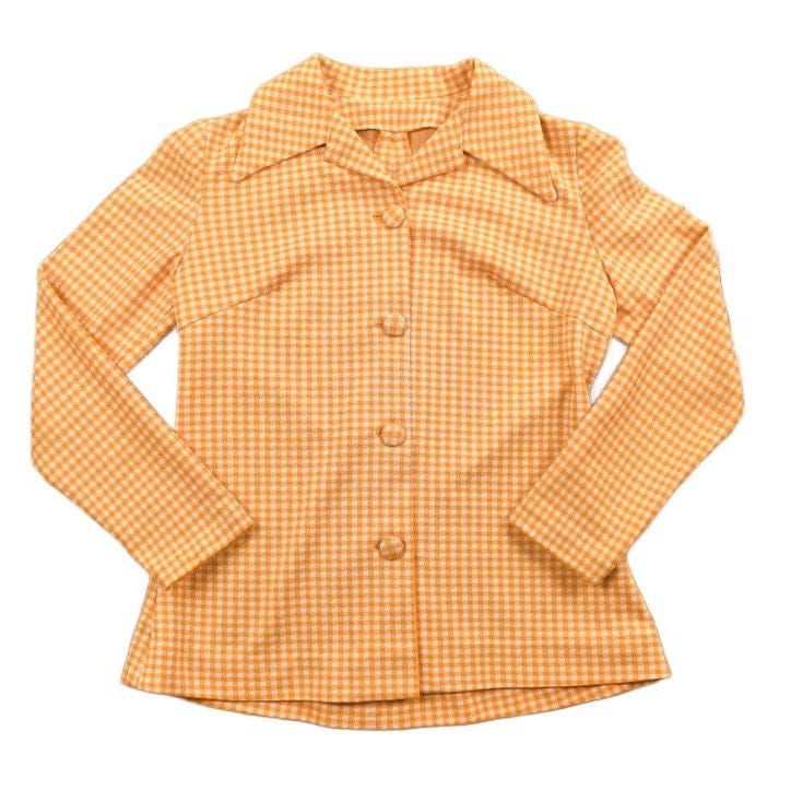 Vintage 1960s Orange Gingham Full Button-Up Shirt Men's S