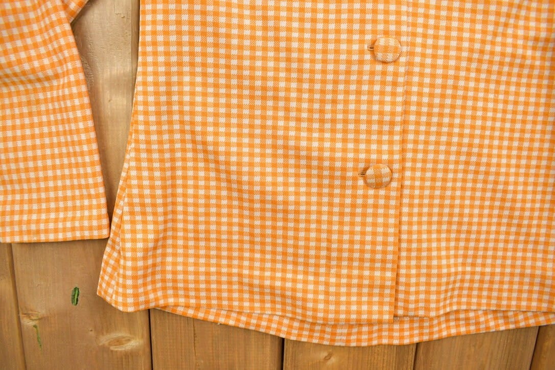 Vintage 1960s Orange Gingham Full Button-Up Shirt Men's S - Image 4