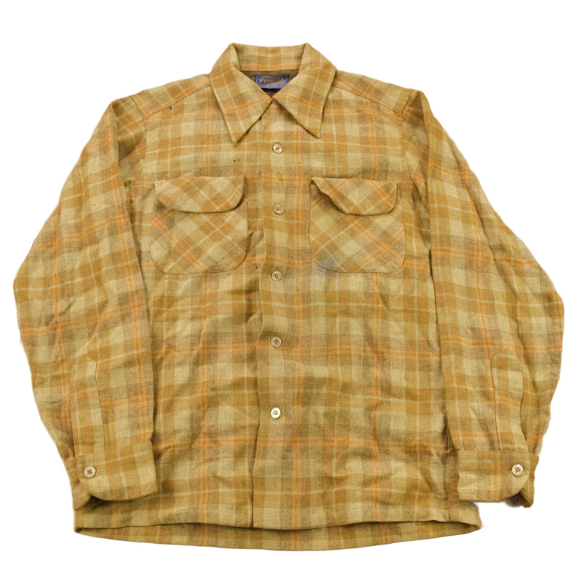 Vintage 1960s Pendleton Plaid Button Up Board Shirt Men's S