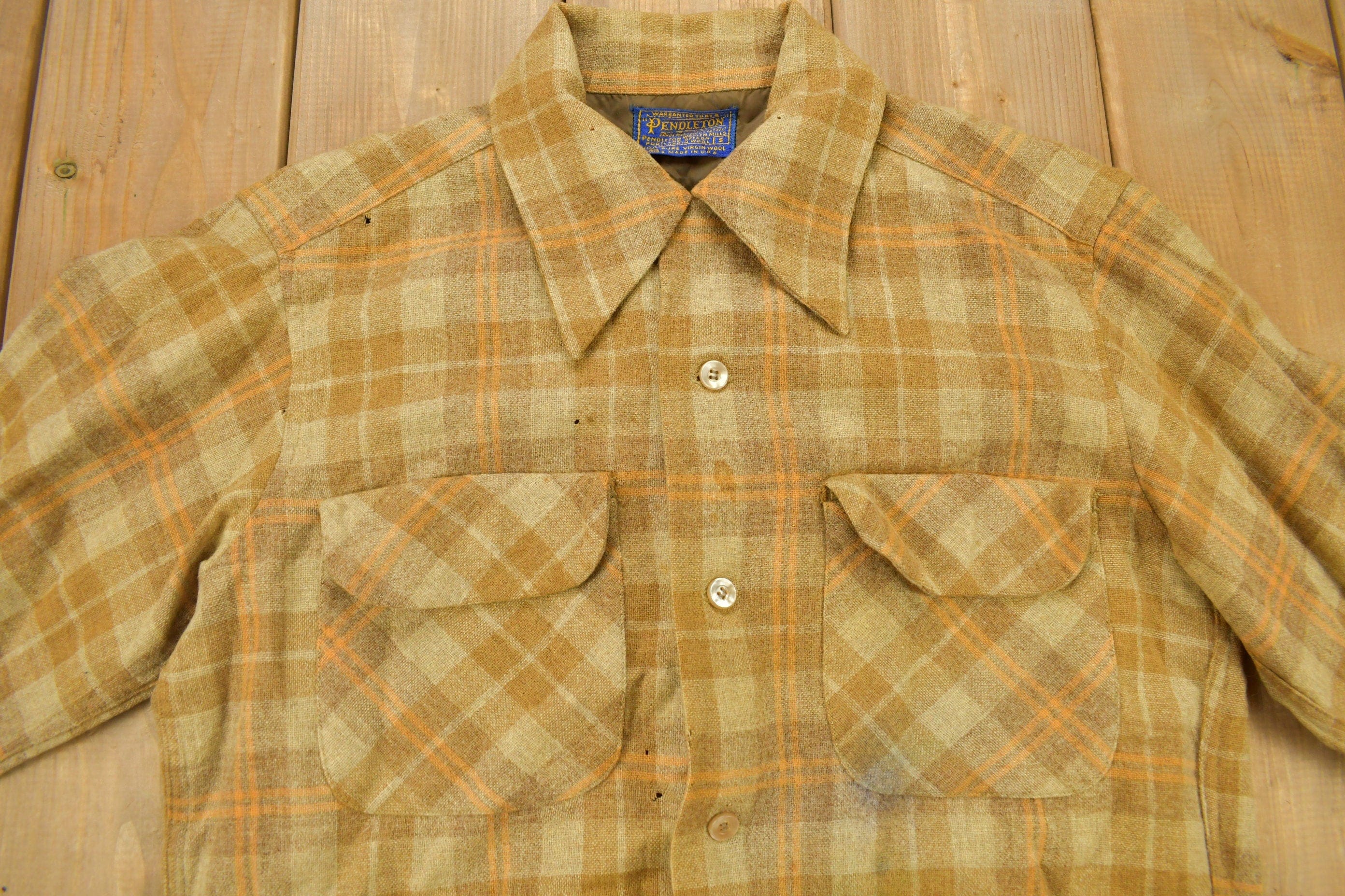 Vintage 1960s Pendleton Plaid Button Up Board Shirt Men's S - Image 3
