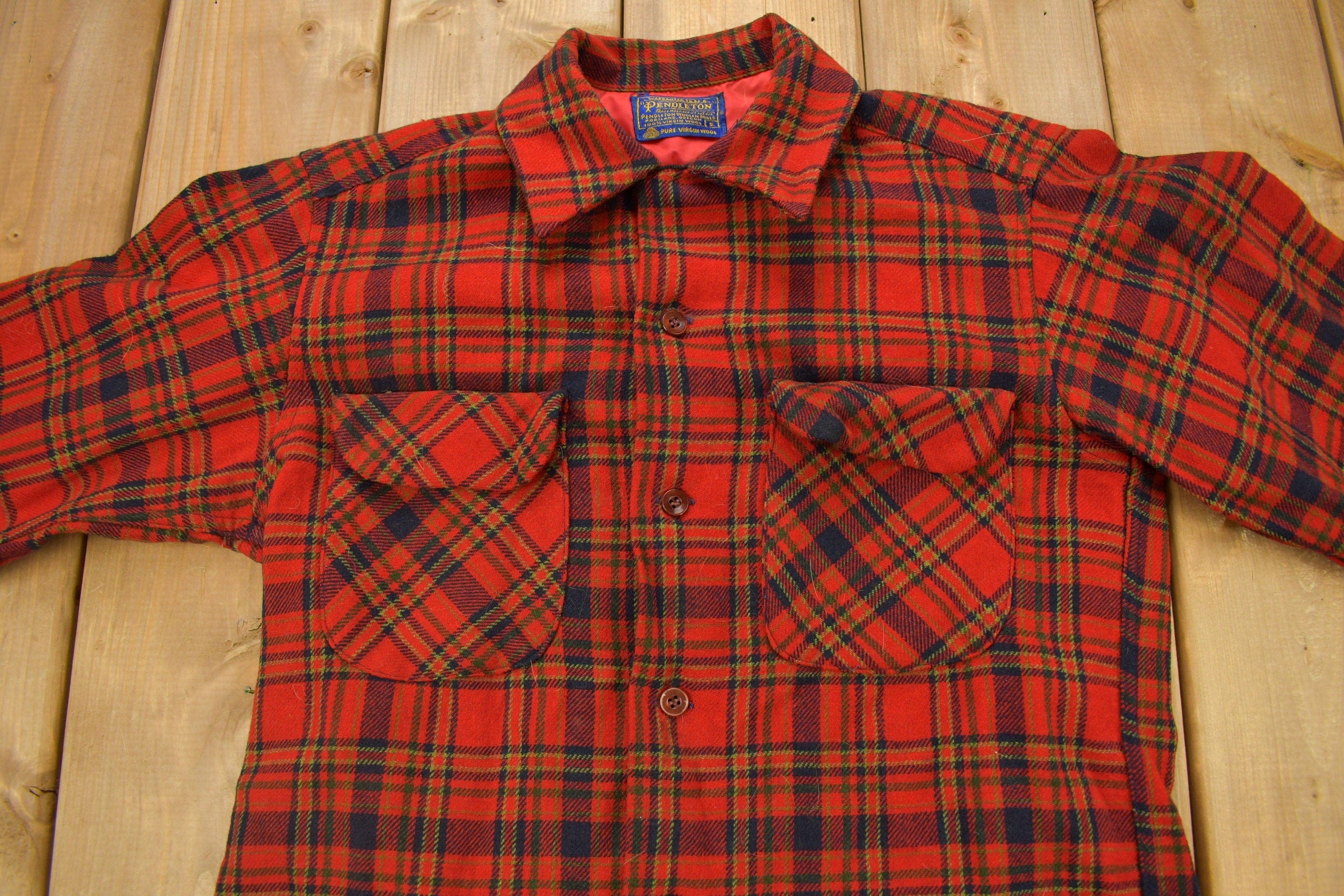 Vintage 1960s Pendleton Plaid Button Up Board Shirt Men's S - Image 3