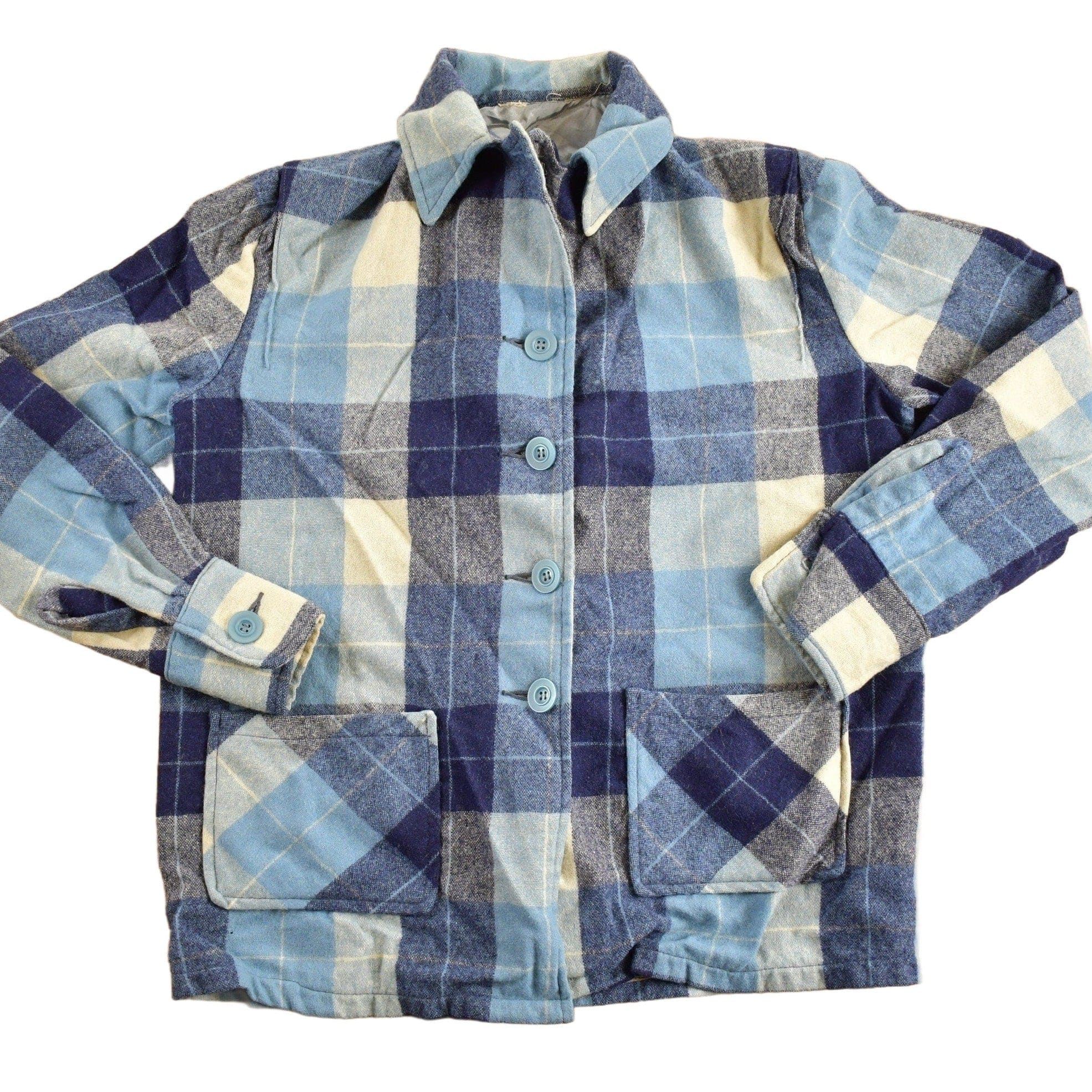 Vintage 1960s Plaid Flannel Button Up Shirt Men's S