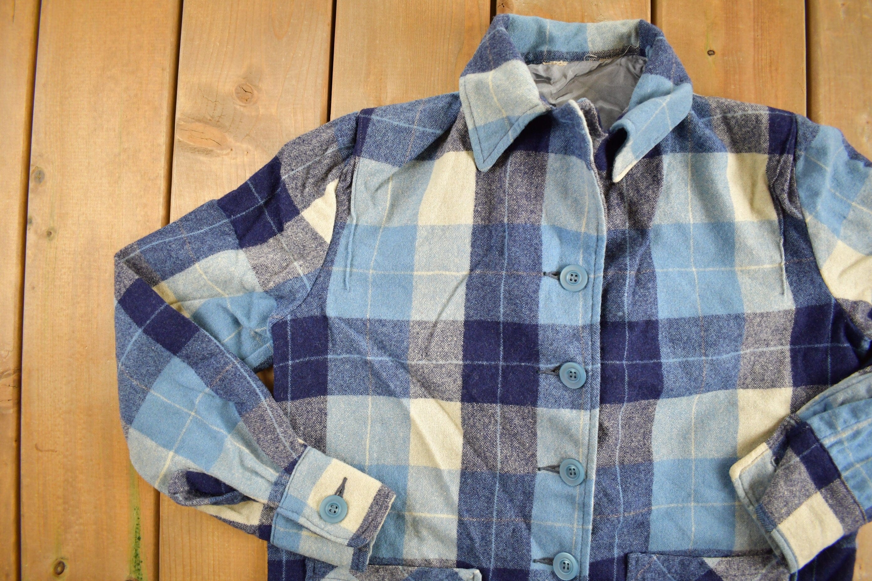 Vintage 1960s Plaid Flannel Button Up Shirt Men's S - Image 3
