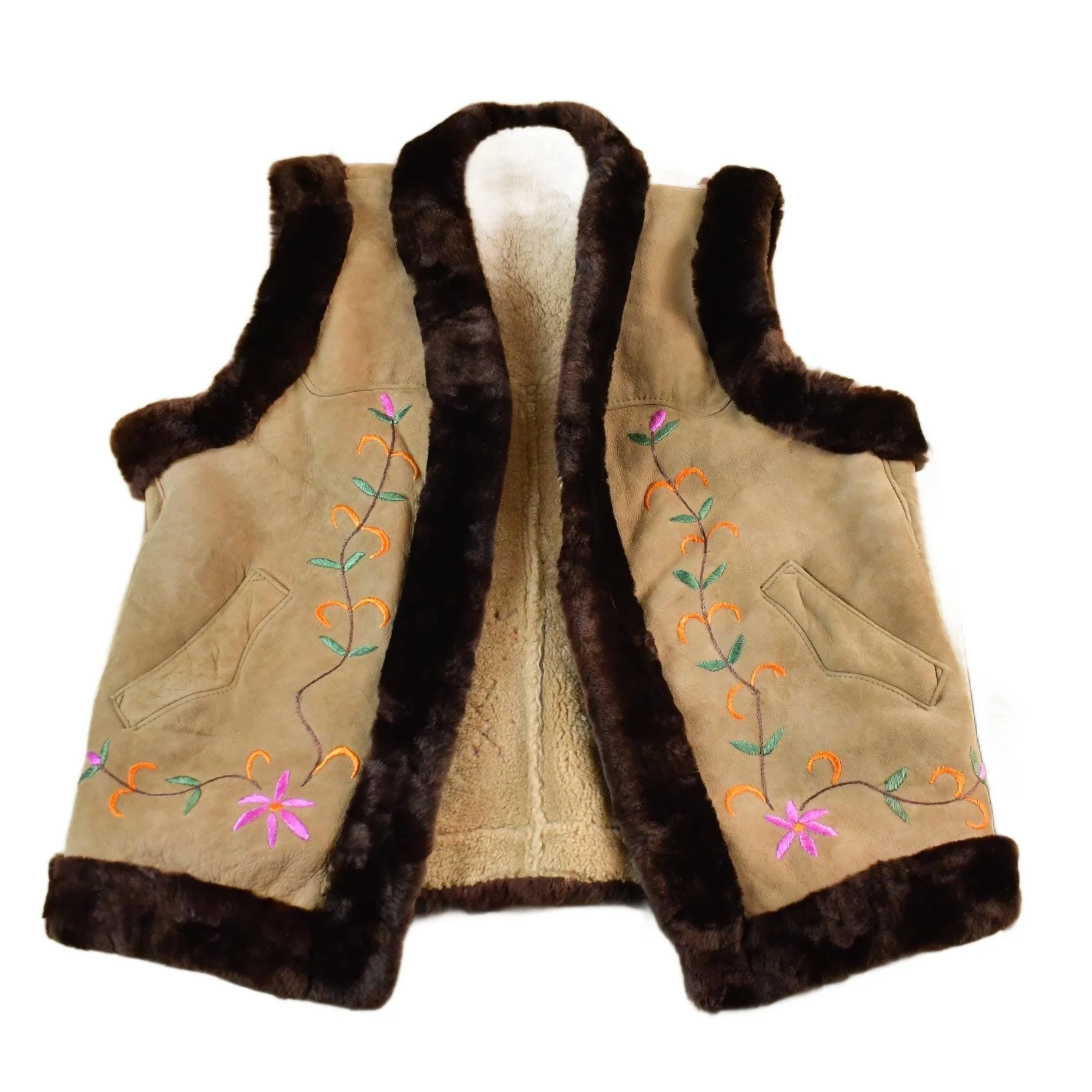 Vintage 1960s Shearling Boho Vest Sherpa Lined Men's XL