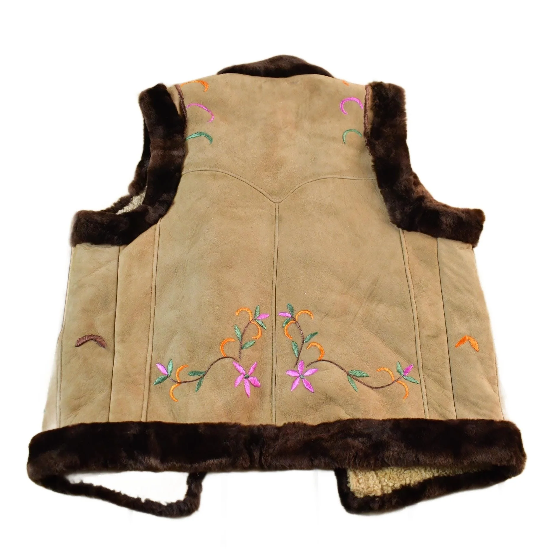 Vintage 1960s Shearling Boho Vest Sherpa Lined Men's XL - Image 2